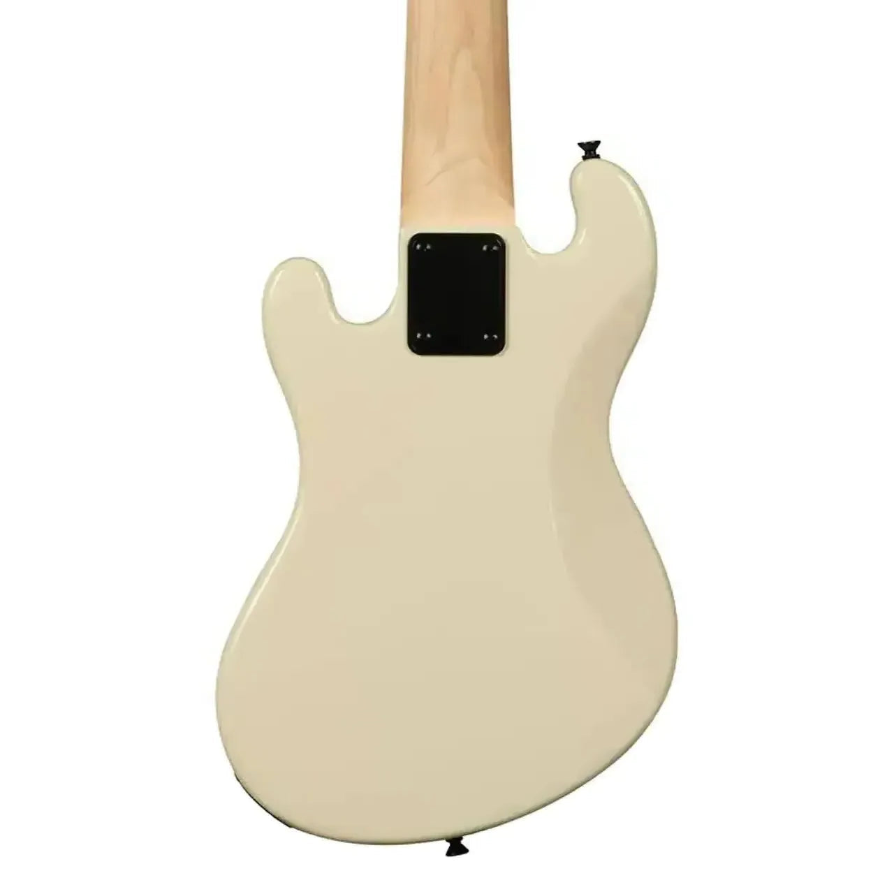 Back of a Kala UBASS-SB5-CR-FL Sweet Cream 5-String U•BASS with a light wood neck.