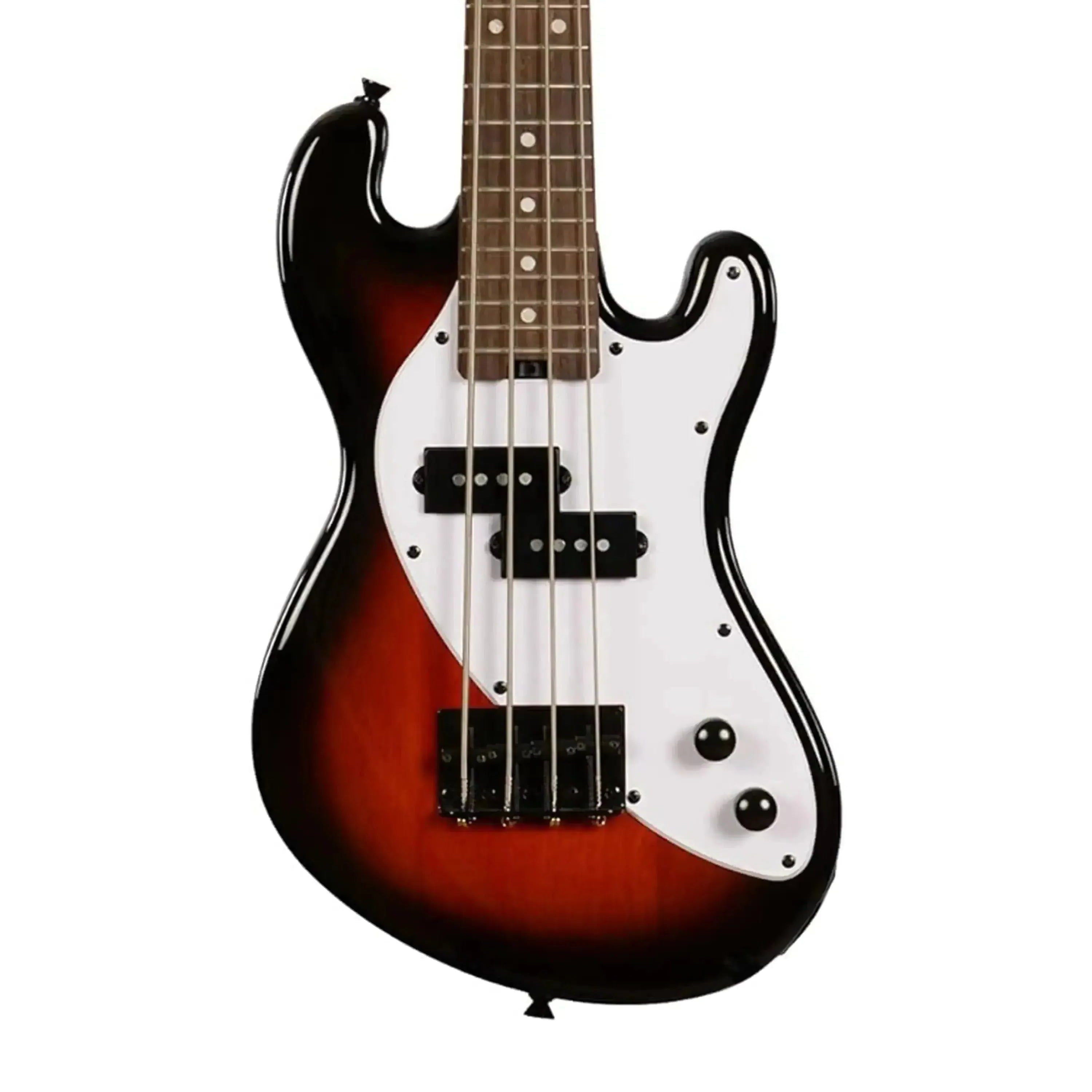 Kala UBASS-SB5-TB-FS 5-string U•BASS with tobacco burst finish, white pickguard, and black humbucker pickups.