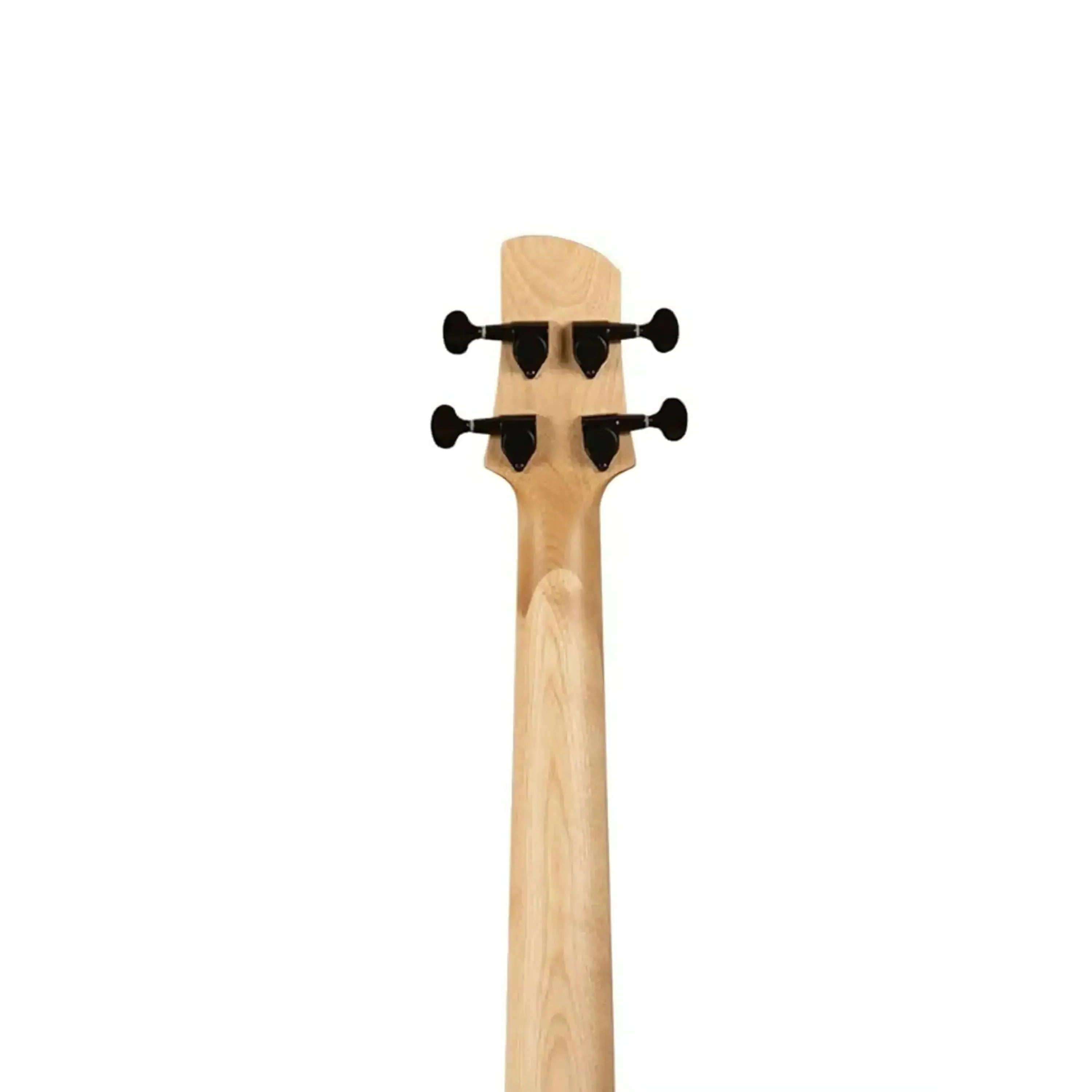 Back of a Kala 5-string U•BASS maple neck and headstock with black closed gear tuners.