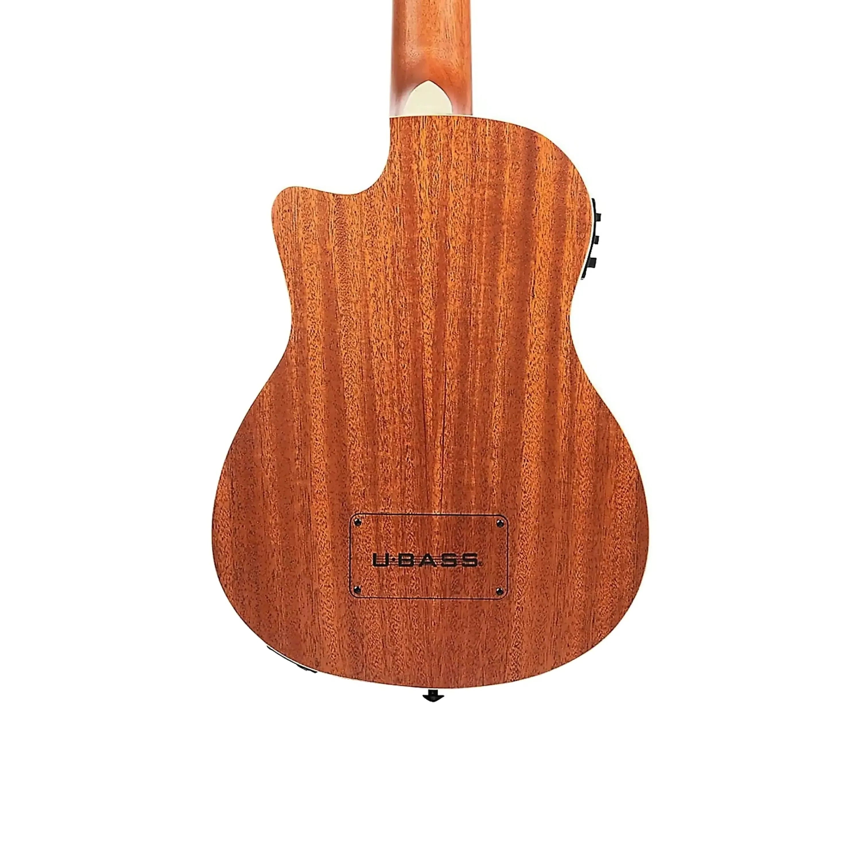 Back of a Kala Scout Fretless Acoustic-Electric U•BASS, showing mahogany wood grain and "U•BASS" logo.