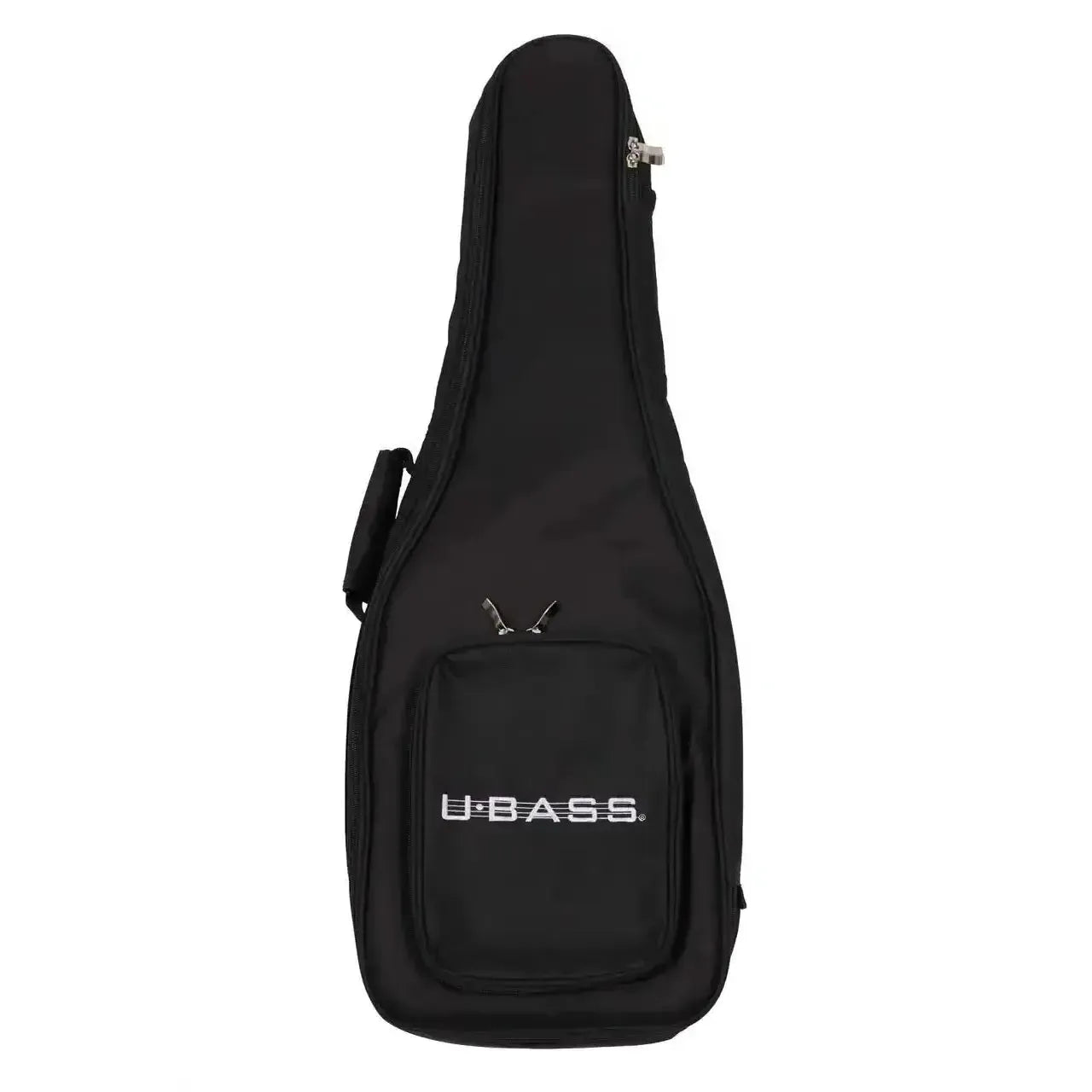 Black Kala U•BASS gig bag with white U•BASS logo, front pocket, and handle.