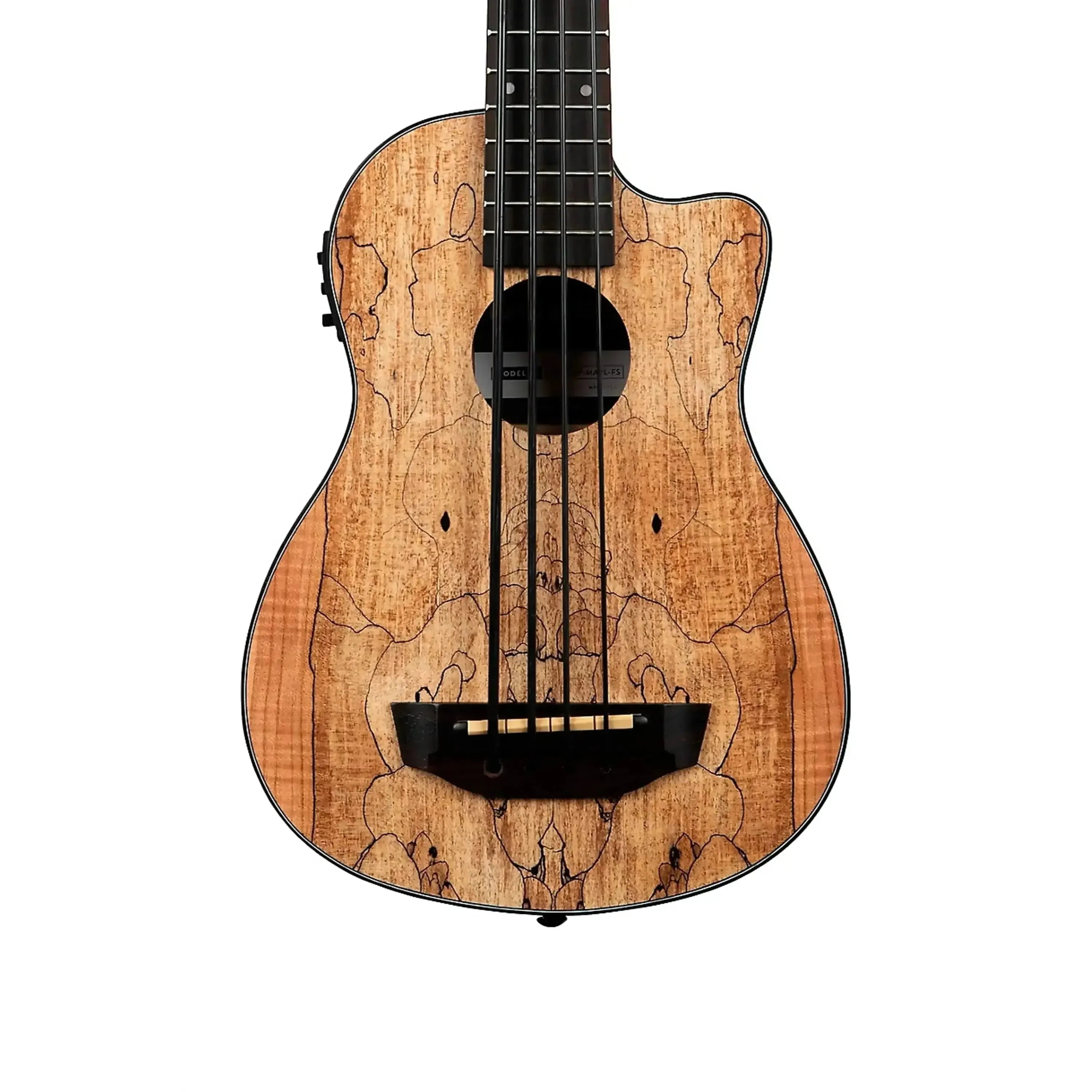 Kala Spalted Maple Fretted Acoustic-Electric U•BASS with unique wood grain and Venetian cutaway.