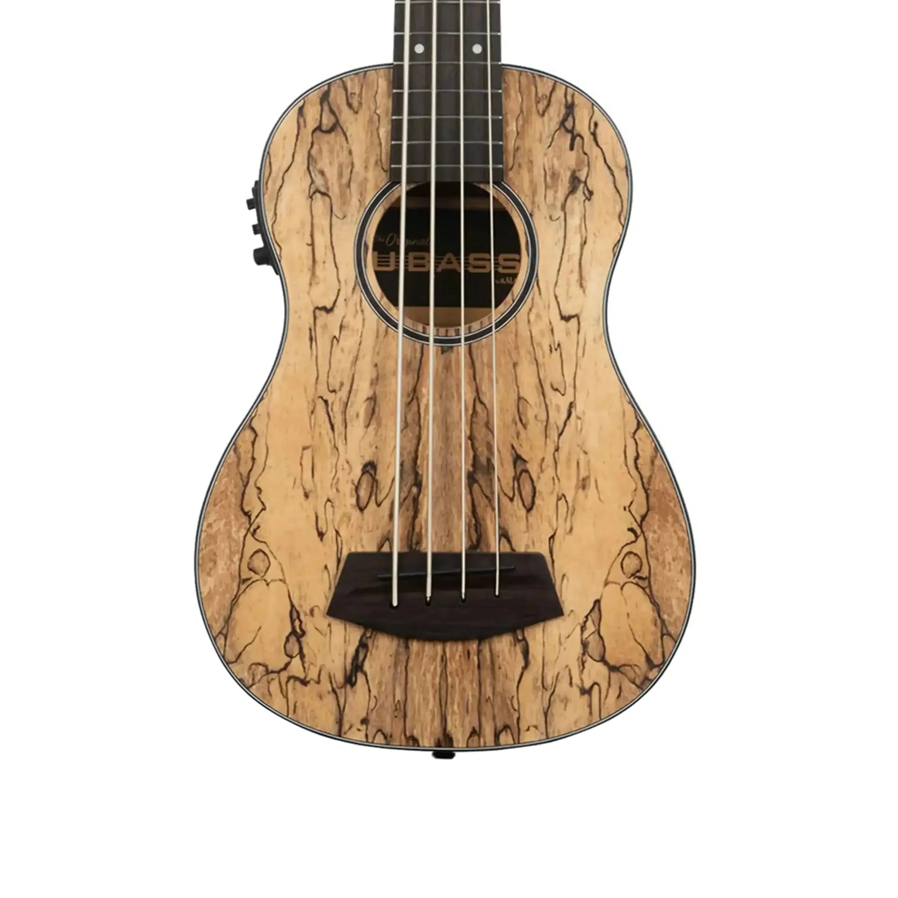 Kala Spalted Mango Fretted Acoustic-Electric U•BASS with unique wood grain and black fretboard.