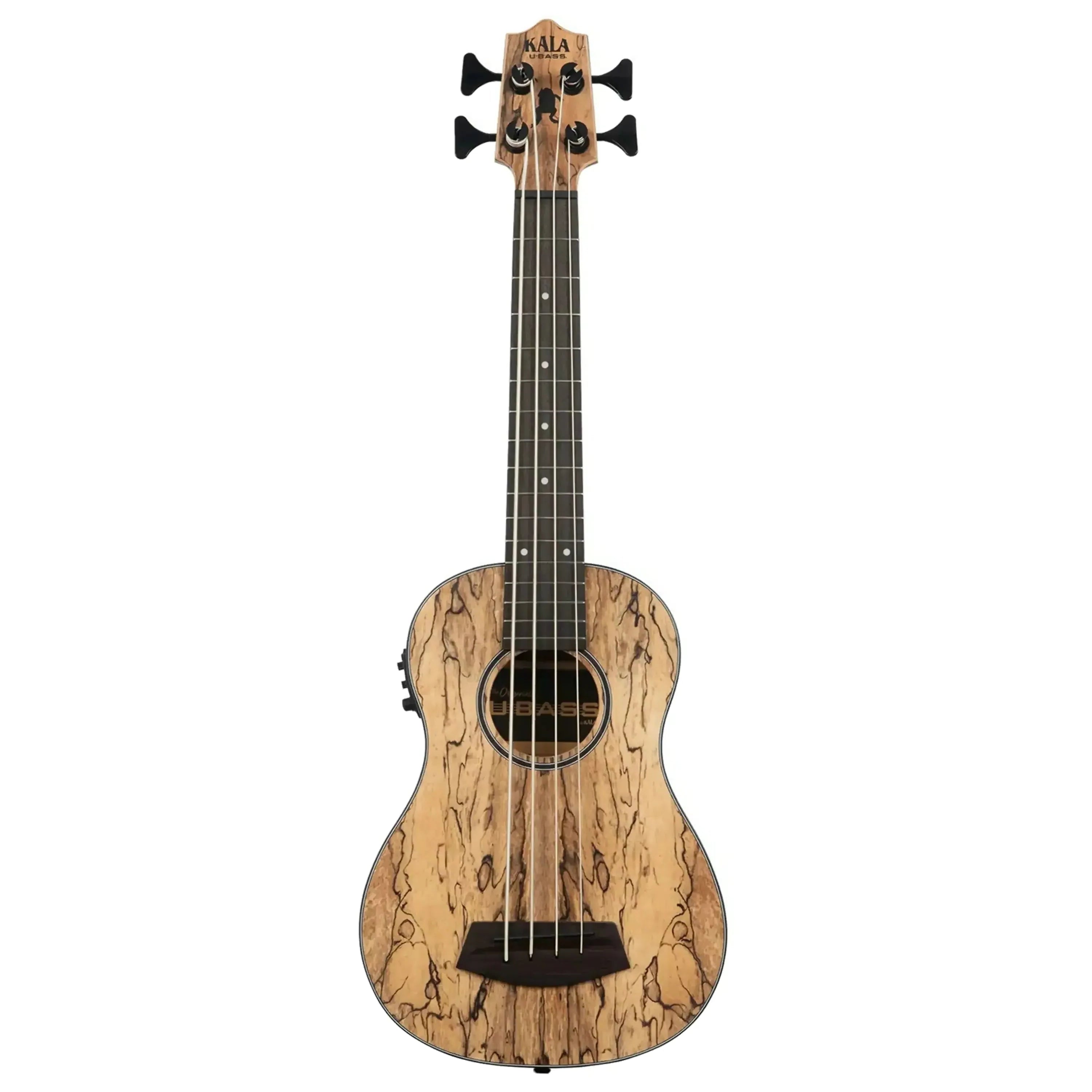 Kala Spalted Mango Fretted Acoustic-Electric U•BASS, light wood with dark grain, front view.