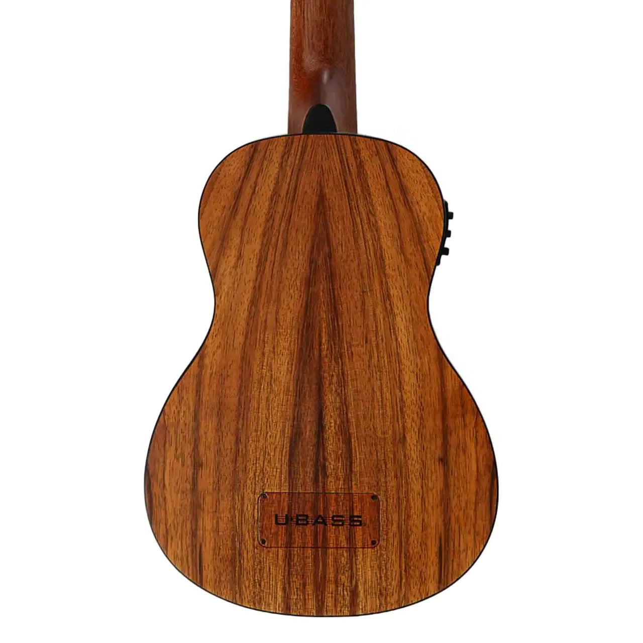 Kala UBASS-TEAK-FS Teak Acoustic-Electric U•BASS, back view showing wood grain and "UBASS" logo.