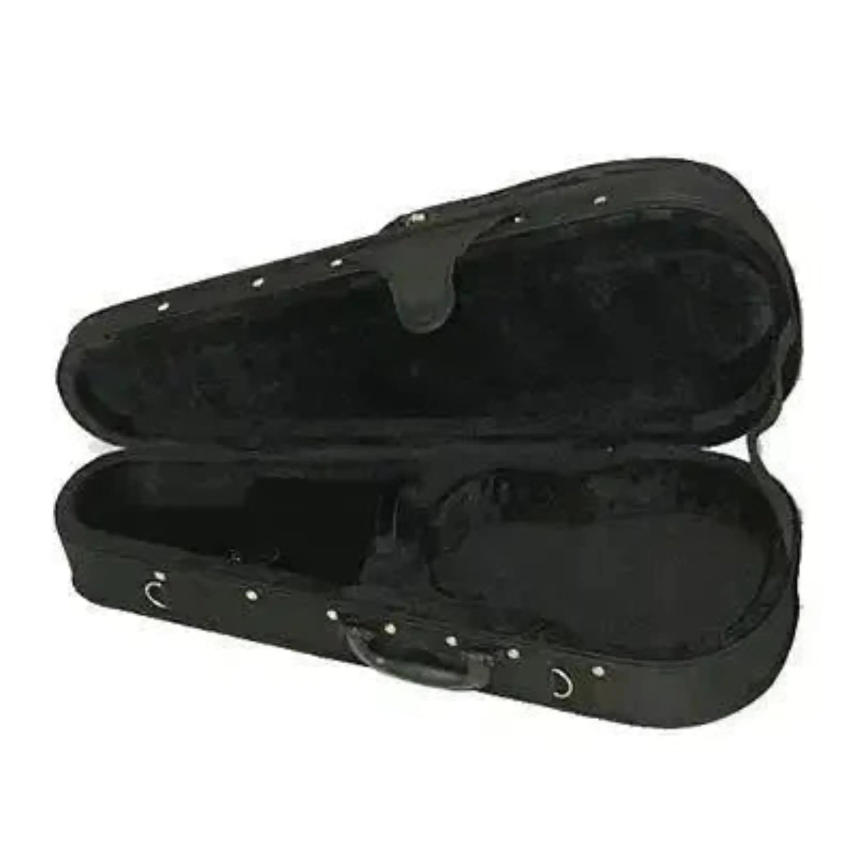 Kala UC-B Baritone Ukulele Hard Foam Case, open, showing black exterior and plush interior.
