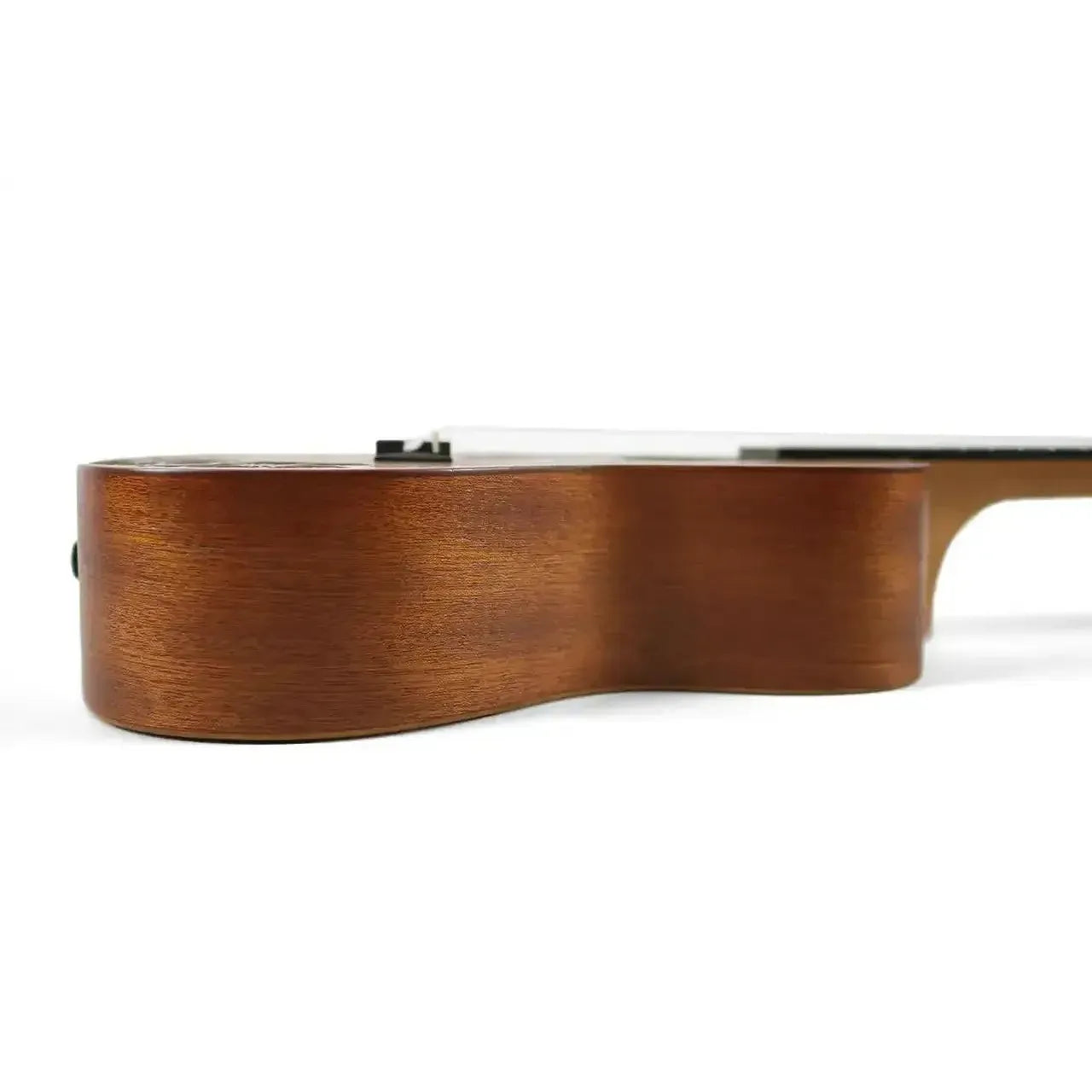 Side view of a Kala Unity Mahogany Concert Ukulele, showing its rich brown wood grain and satin finish.