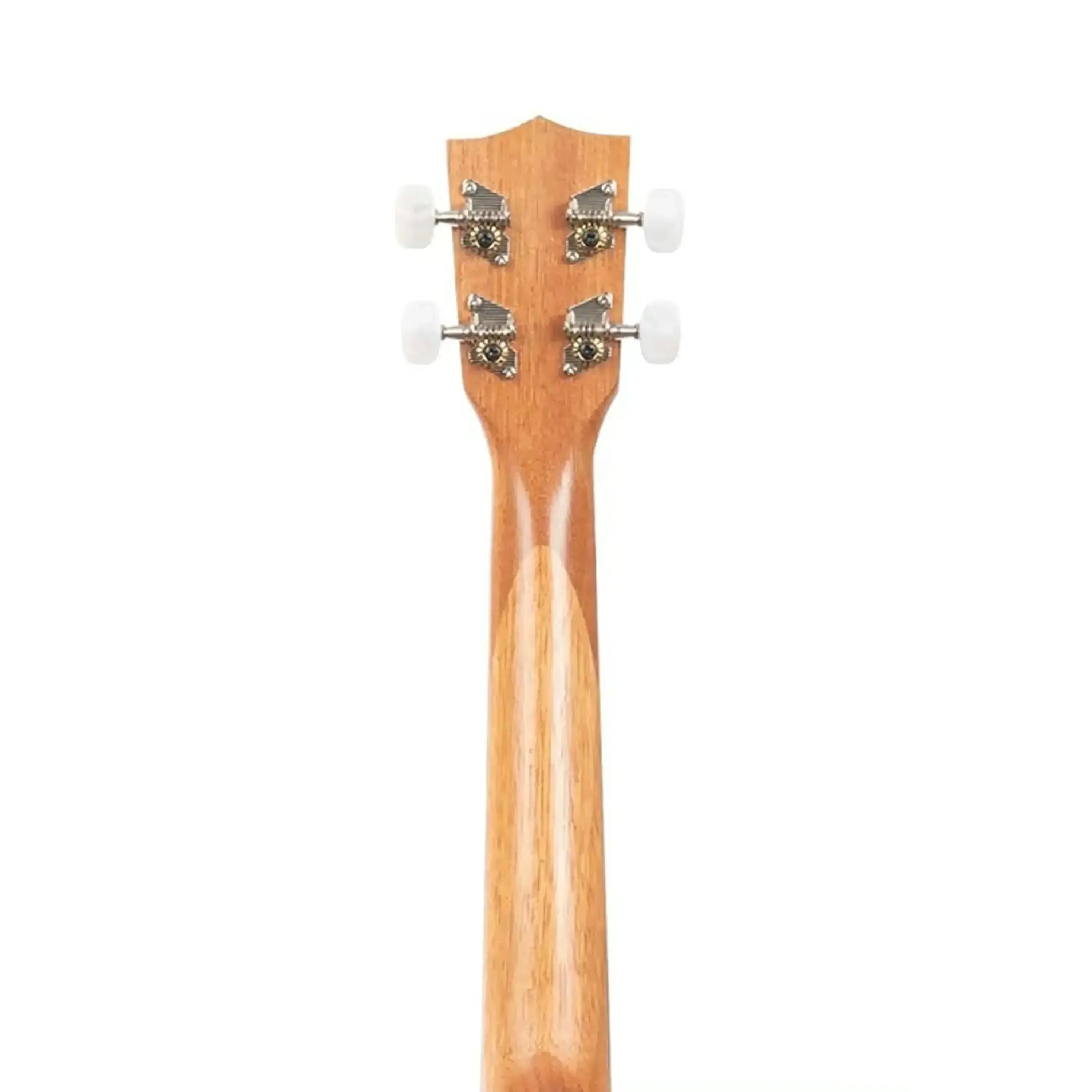 Kala Unity Tenor Ukulele mahogany neck and headstock with white tuning pegs.