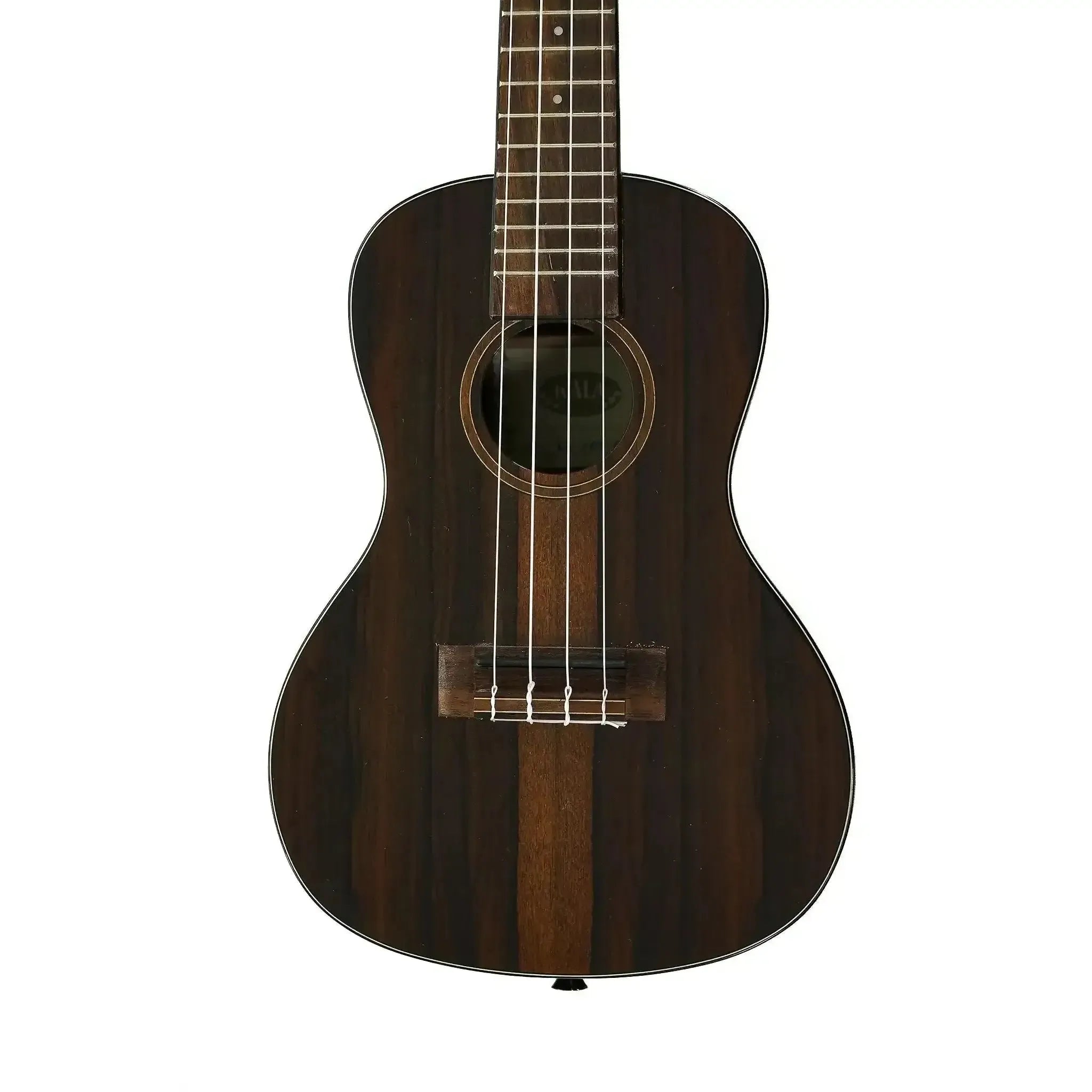 Kala ZCT-C Gloss Ziricote Concert Ukulele with dark wood grain and black binding.