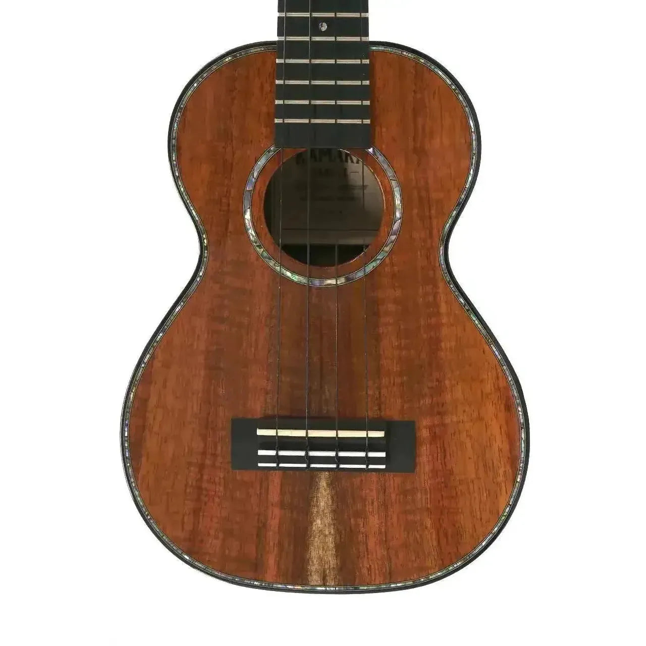 Kamaka HF-2-D2 Deluxe Concert Ukulele with solid Hawaiian curly koa body, abalone rosette, and glossy finish.