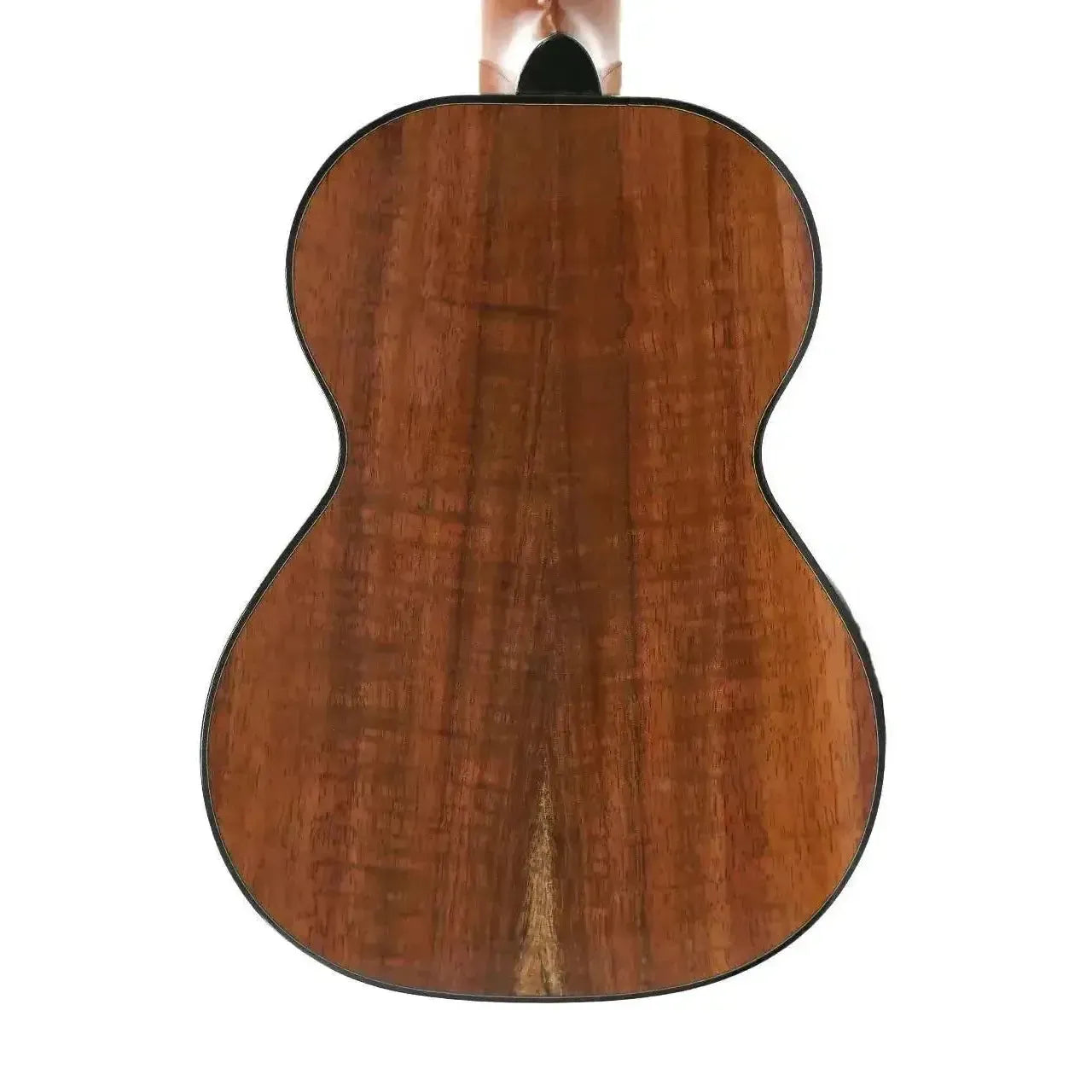 Kamaka HF-2-D2 Concert Ukulele back, solid deluxe Hawaiian curly koa wood with dark binding.