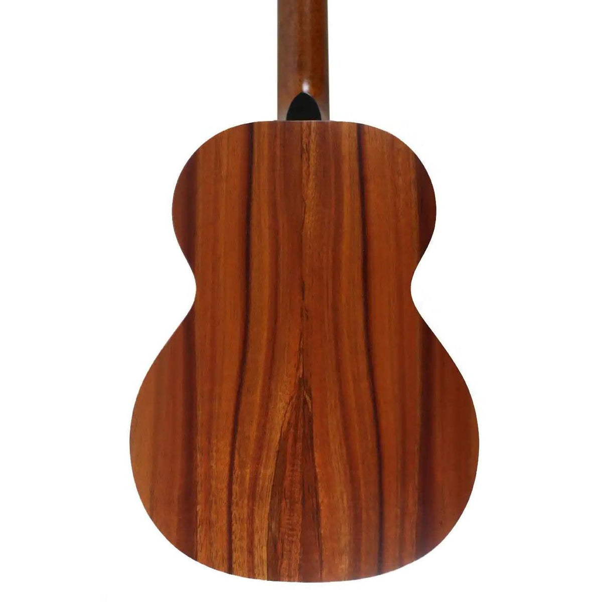 Kamaka HF-3 FEab+ tenor ukulele body back showing striped Hawaiian koa grain