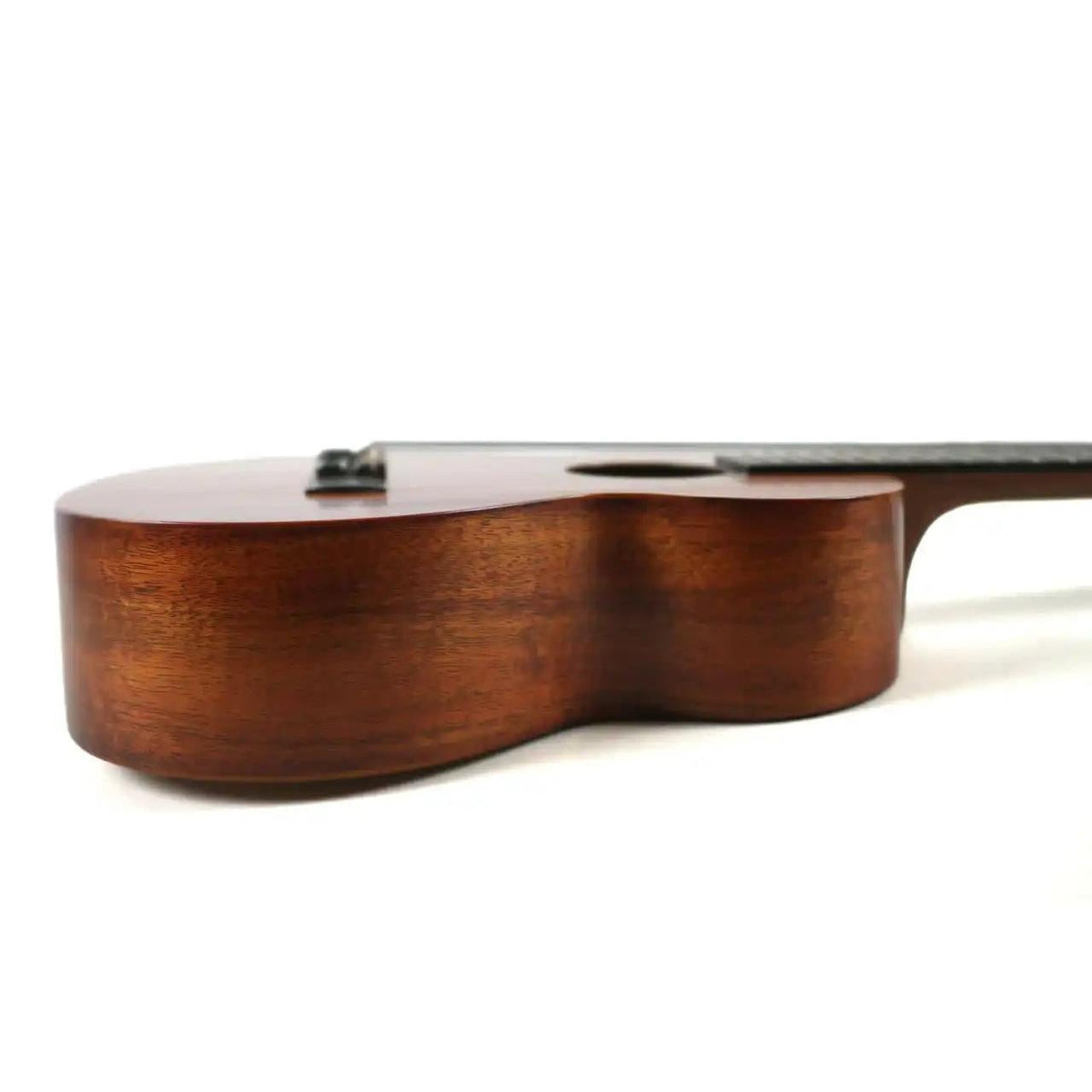 Kamaka HF-3 FEab+ tenor ukulele side view showing the koa body depth