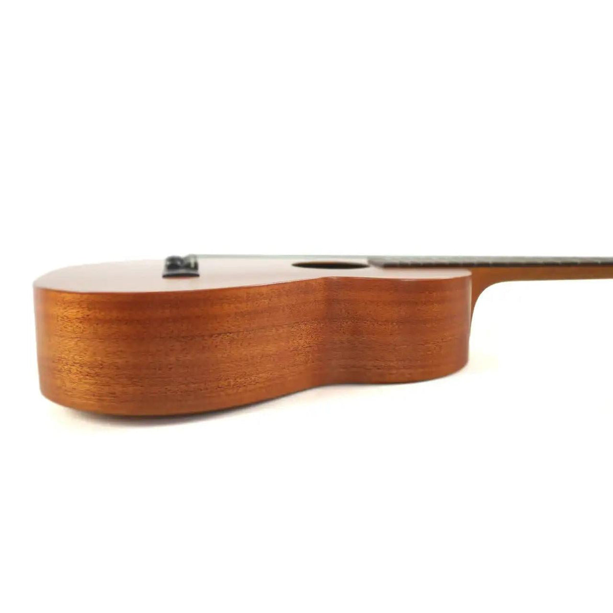 Kamaka HF-4 Hawaiian Koa baritone ukulele side view showing the body depth and finish