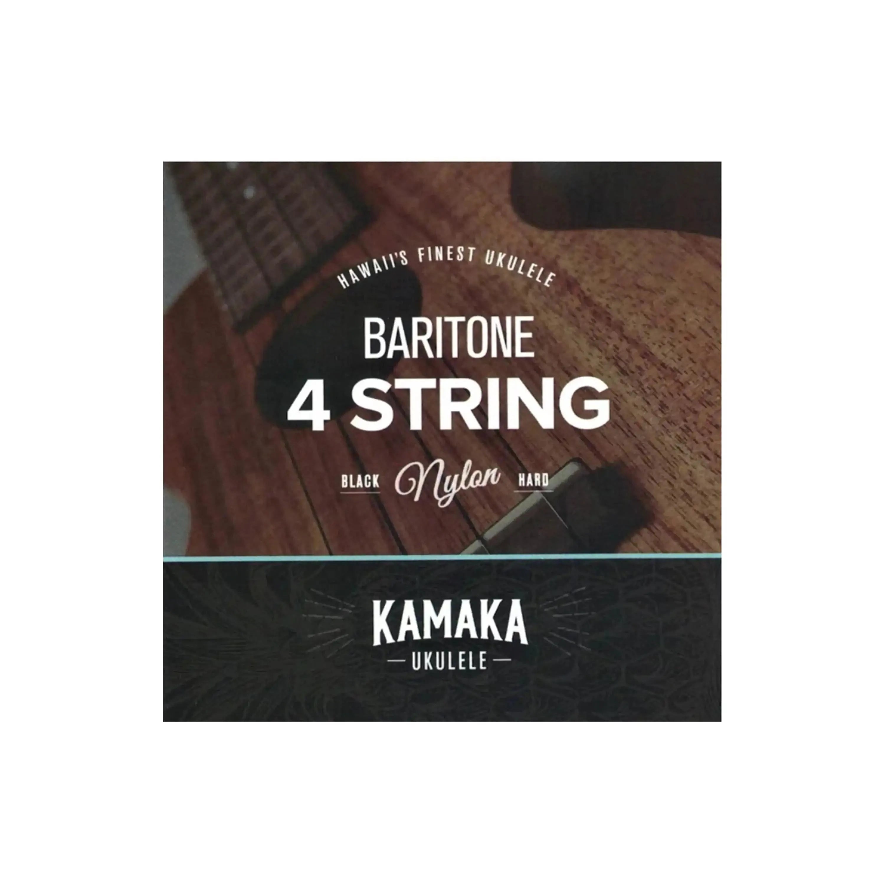Kamaka S-4 black nylon baritone ukulele strings, 4-string set with "Hawaii's Finest Ukulele" text.
