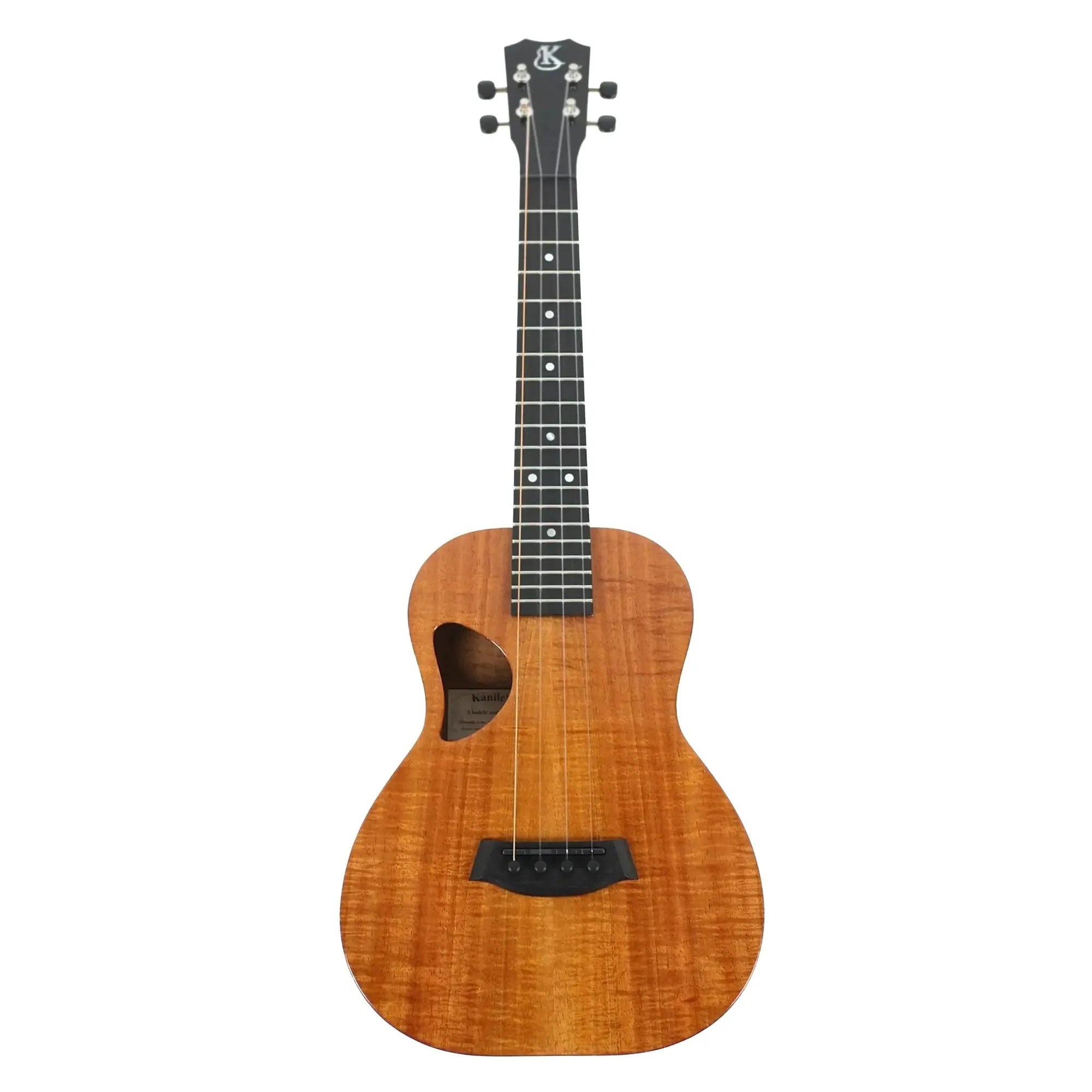 Kanile'a D-1 Pro Premium Tenor Ukulele with Hawaiian koa body, D-shaped soundhole, and ebony fretboard.