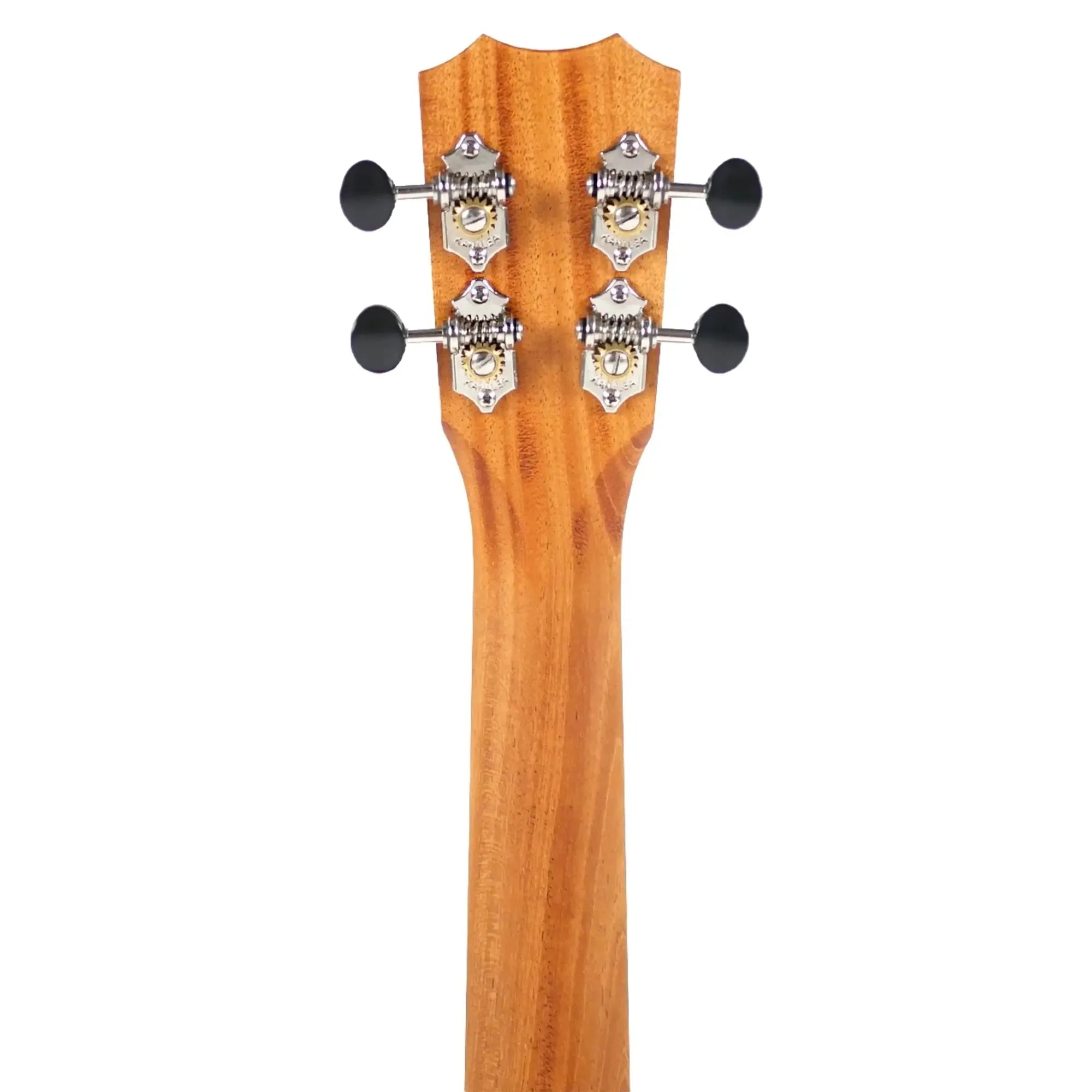 Back of Kanile'a D-1 Pro Tenor Ukulele headstock and mahogany neck with four silver tuners.