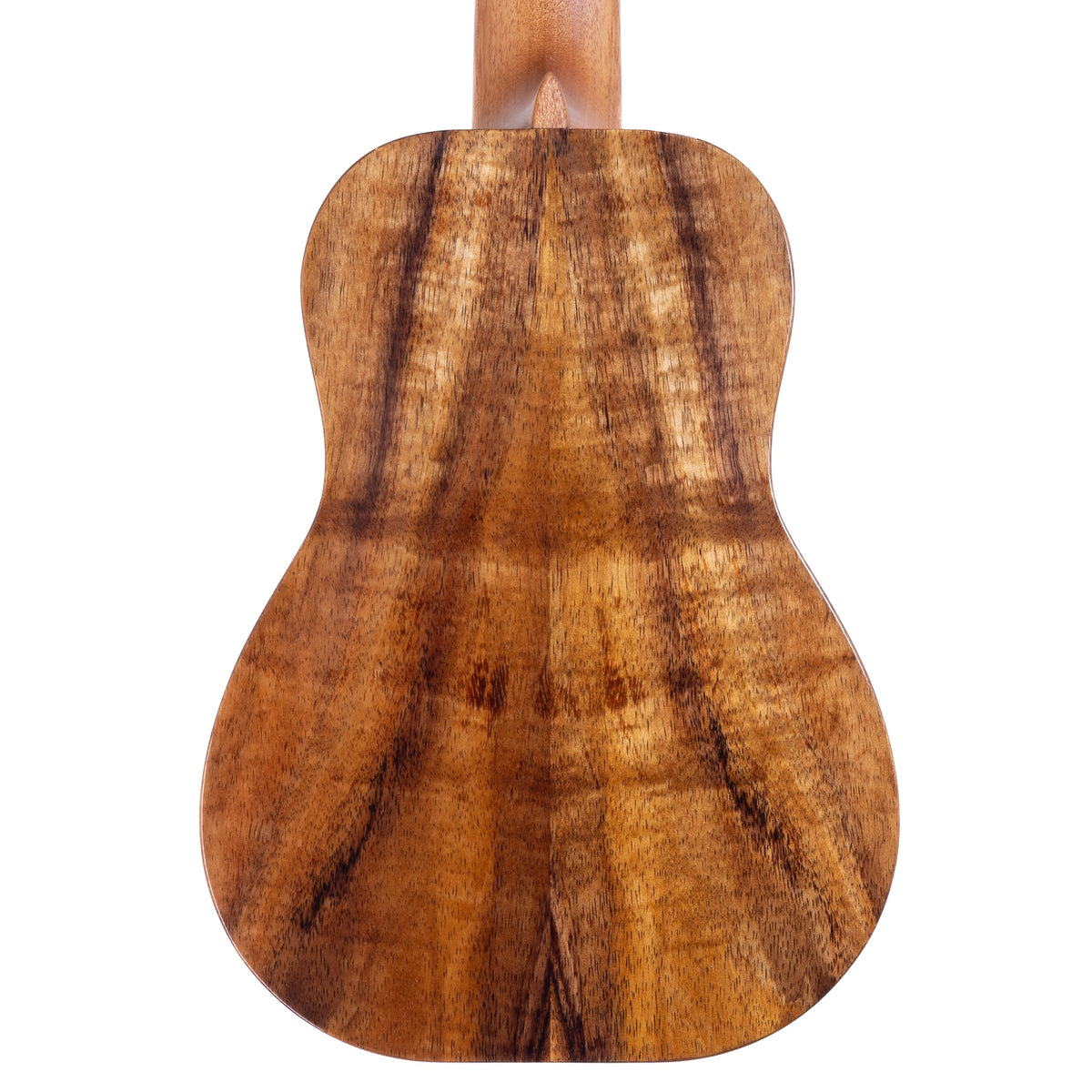 Kanile'a D-1 Core concert ukulele serial 30305, koa back close-up and mahogany neck heel