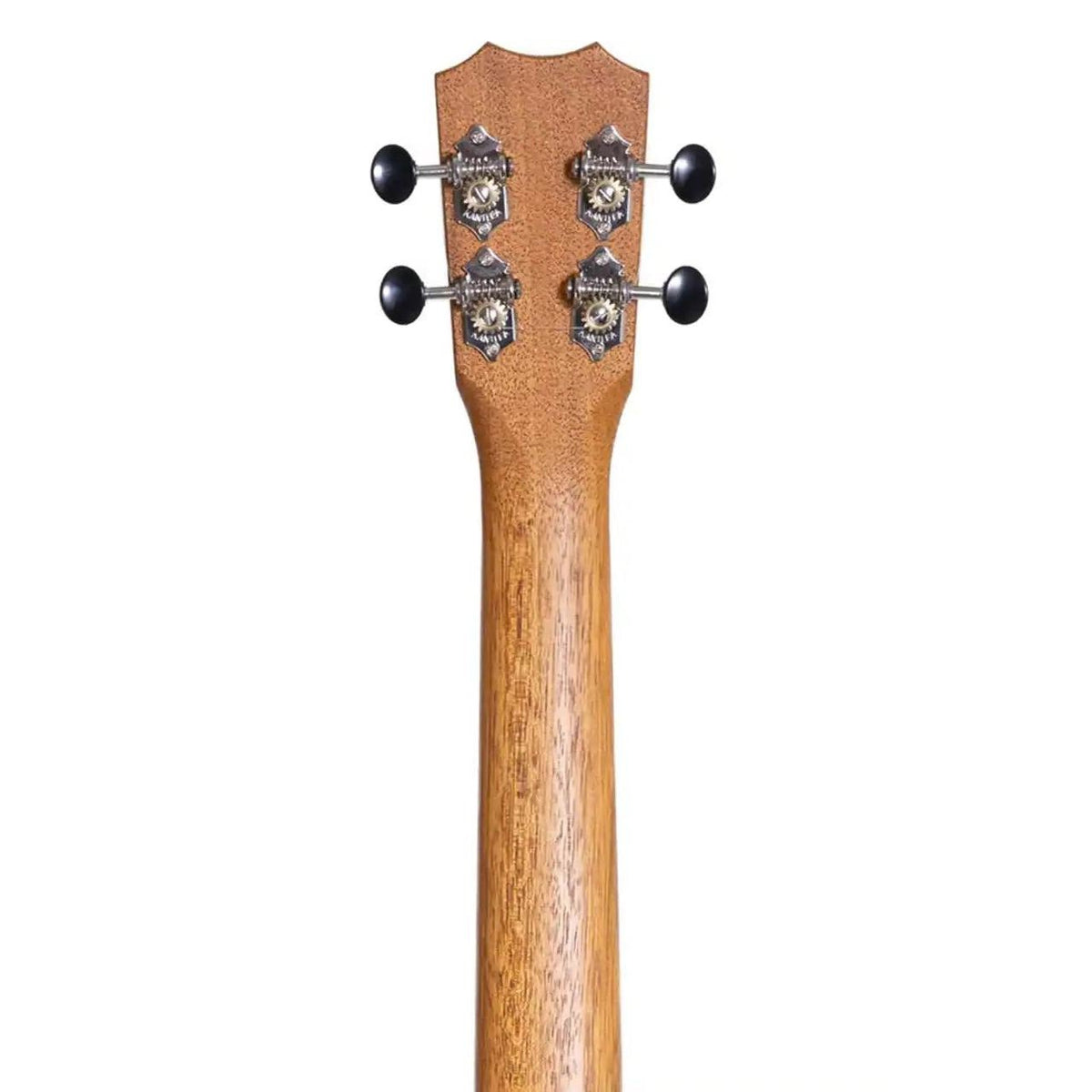 Example photo: an earlier Kanile'a D-1 Natural tenor, back of the headstock and mahogany neck with chrome tuners