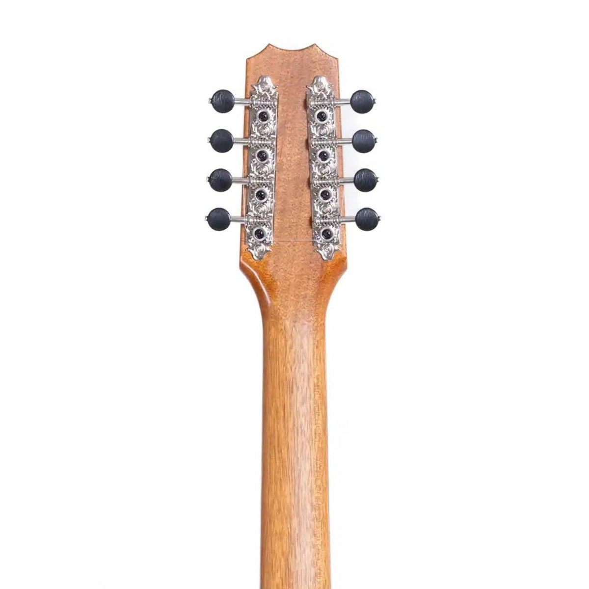 Example photo: an earlier Kanile'a D-1 Core 8-string tenor, back of the headstock and mahogany neck with chrome tuners