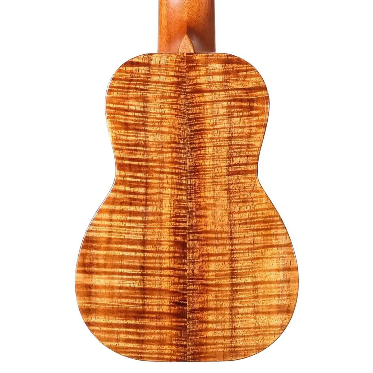 Example photo: an earlier top-grade Kanile'a ISL soprano, serial 28665, curly koa back and mahogany neck heel