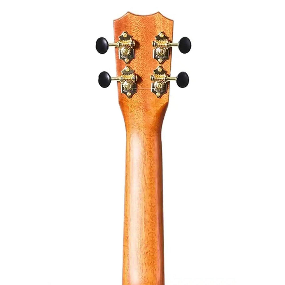 Example photo: an earlier top-grade Kanile'a ISL soprano, serial 28665, back of the headstock with gold geared tuners