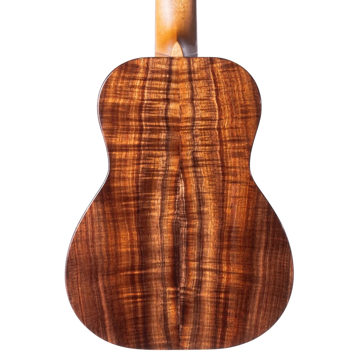 Example photo: an earlier Kanile'a ISL Core tenor, serial 28978, curly koa back and mahogany neck heel