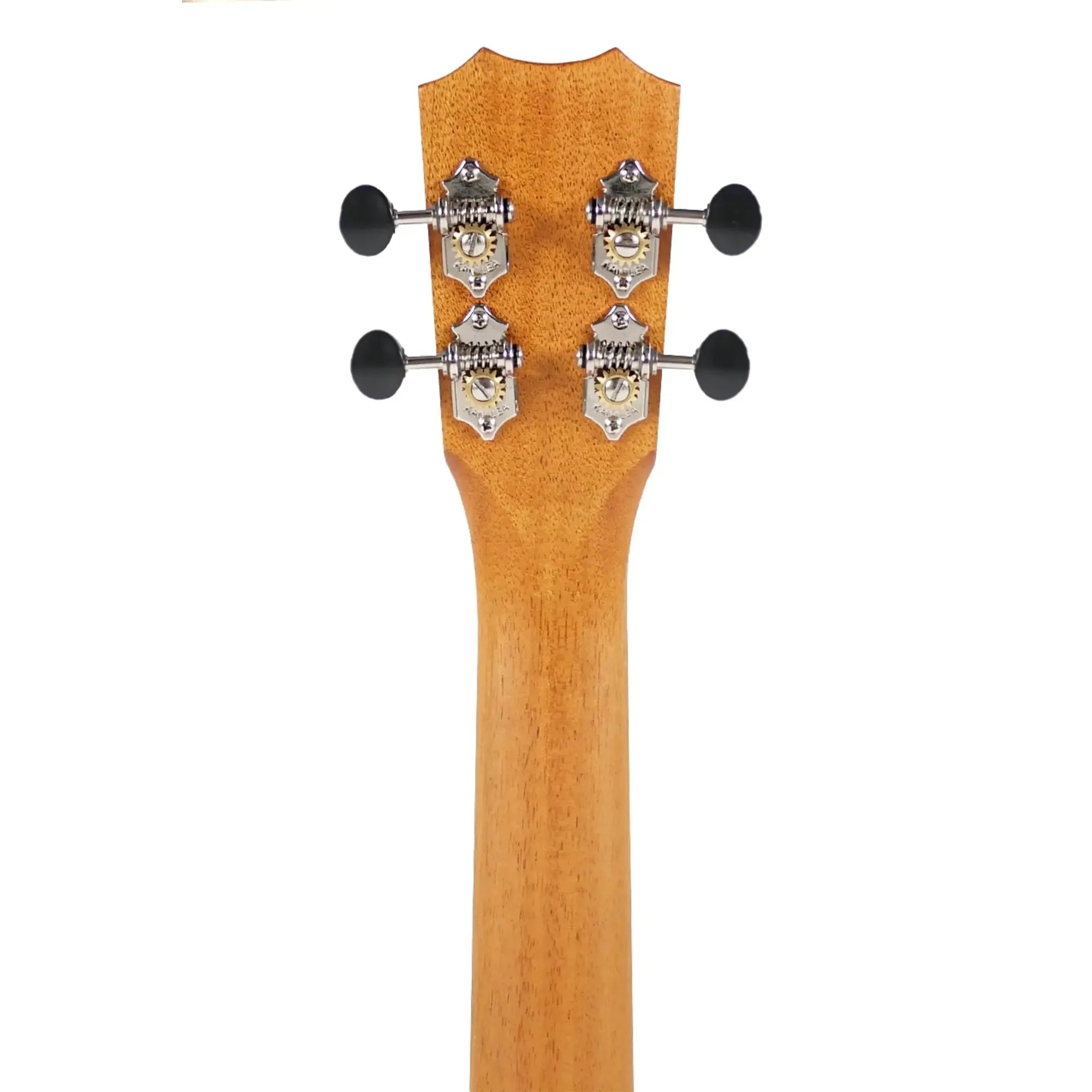 Back of Kanile'a K-1 Pro Baritone Ukulele neck and headstock with mahogany and koa wood.