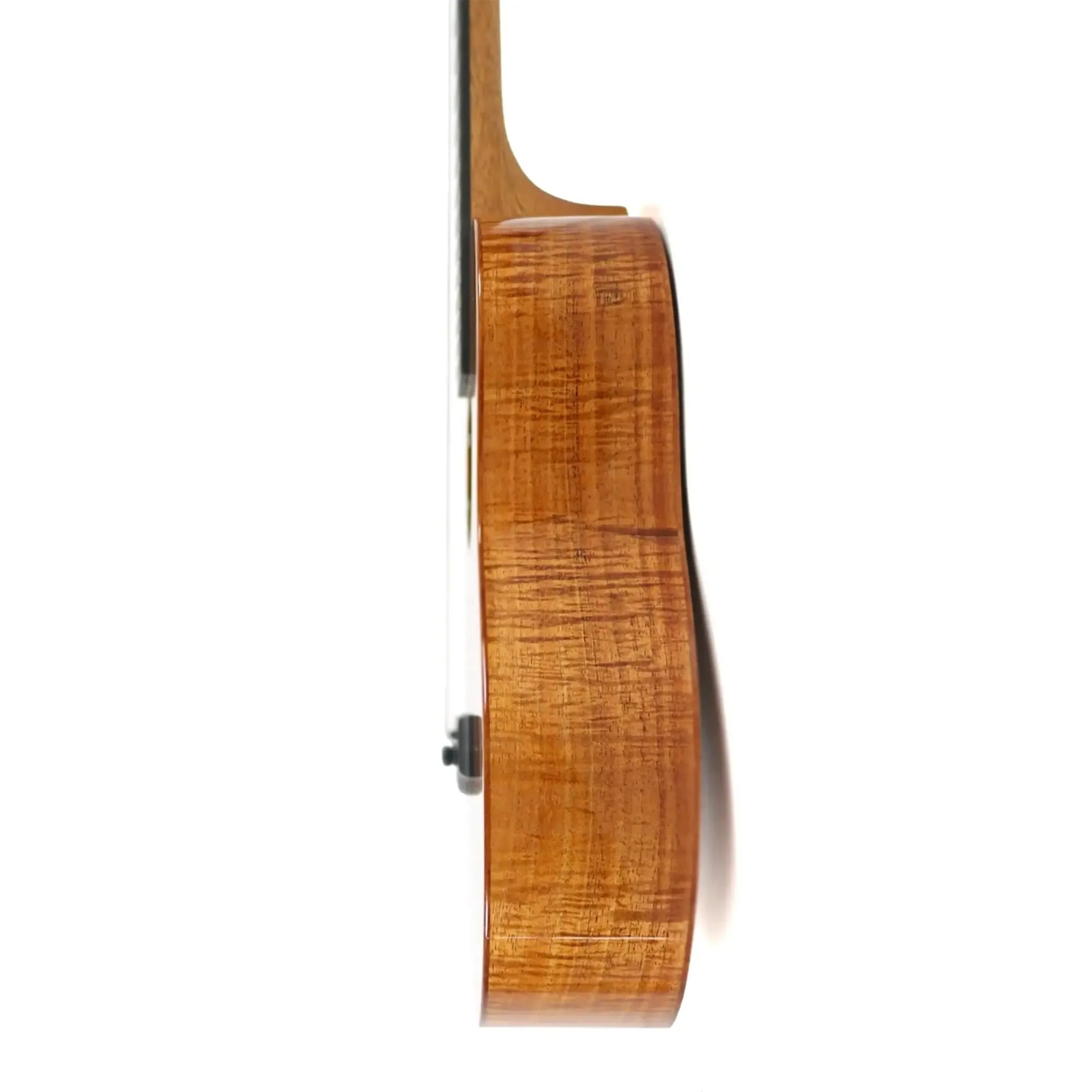 Kanile'a K-1 Pro Premium Tenor Ukulele side view, showcasing the Hawaiian koa wood grain.