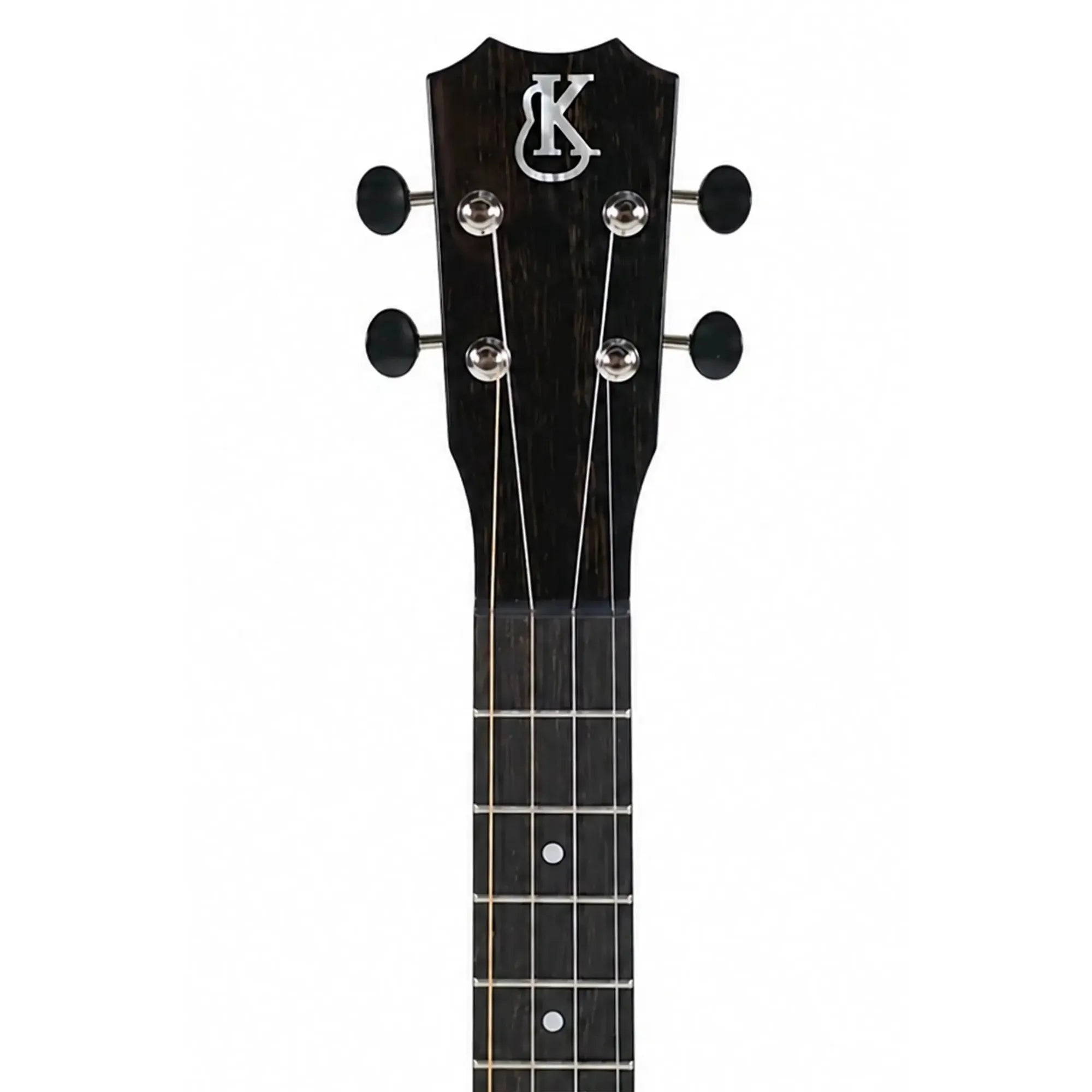 Kanile'a K-1 Pro Tenor Ukulele ebony headstock with crown design, chrome tuners, and fretboard.