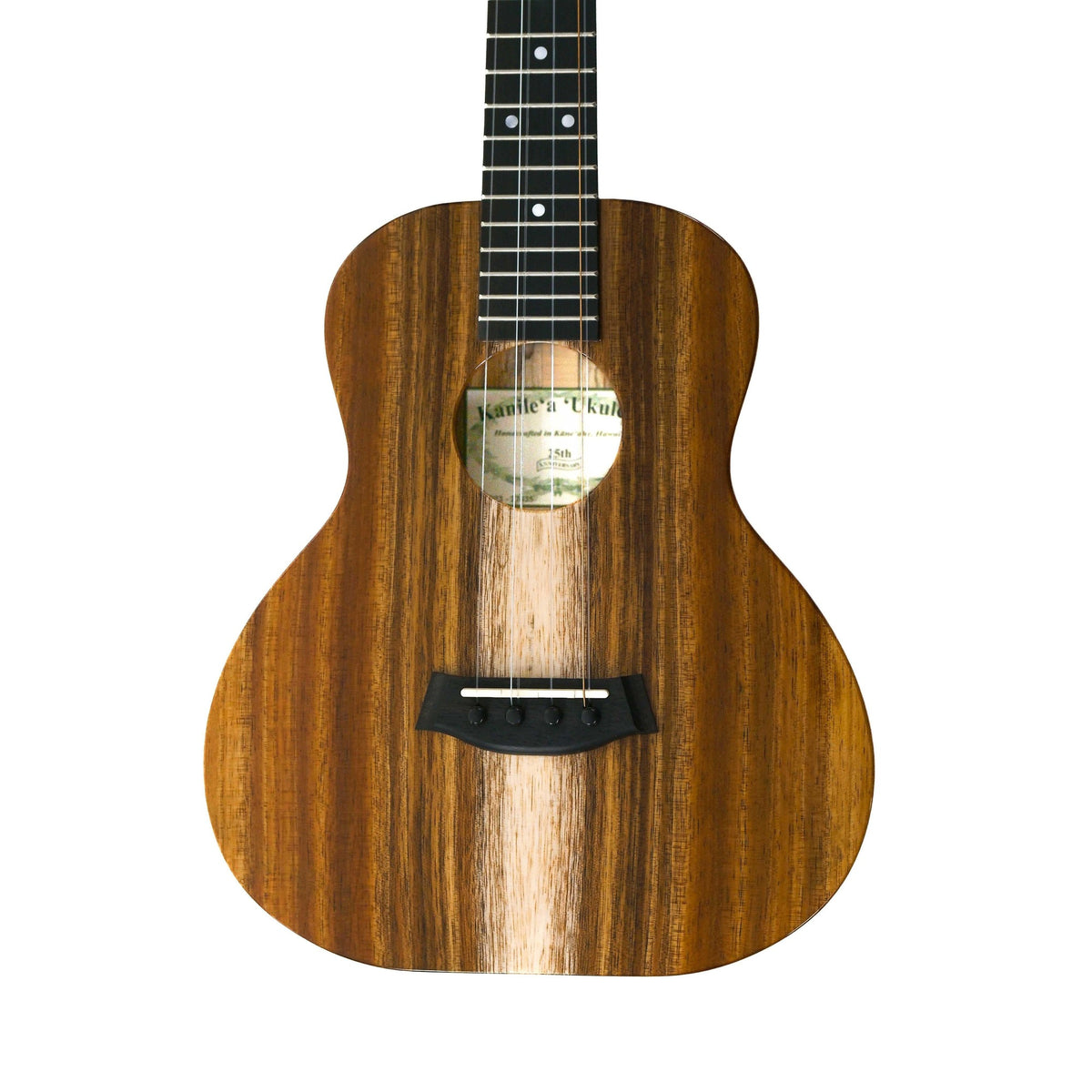 Example photo: Kanile'a K-1 6-String Super Tenor ukulele, Hawaiian koa top with round soundhole and ebony bridge, body front
