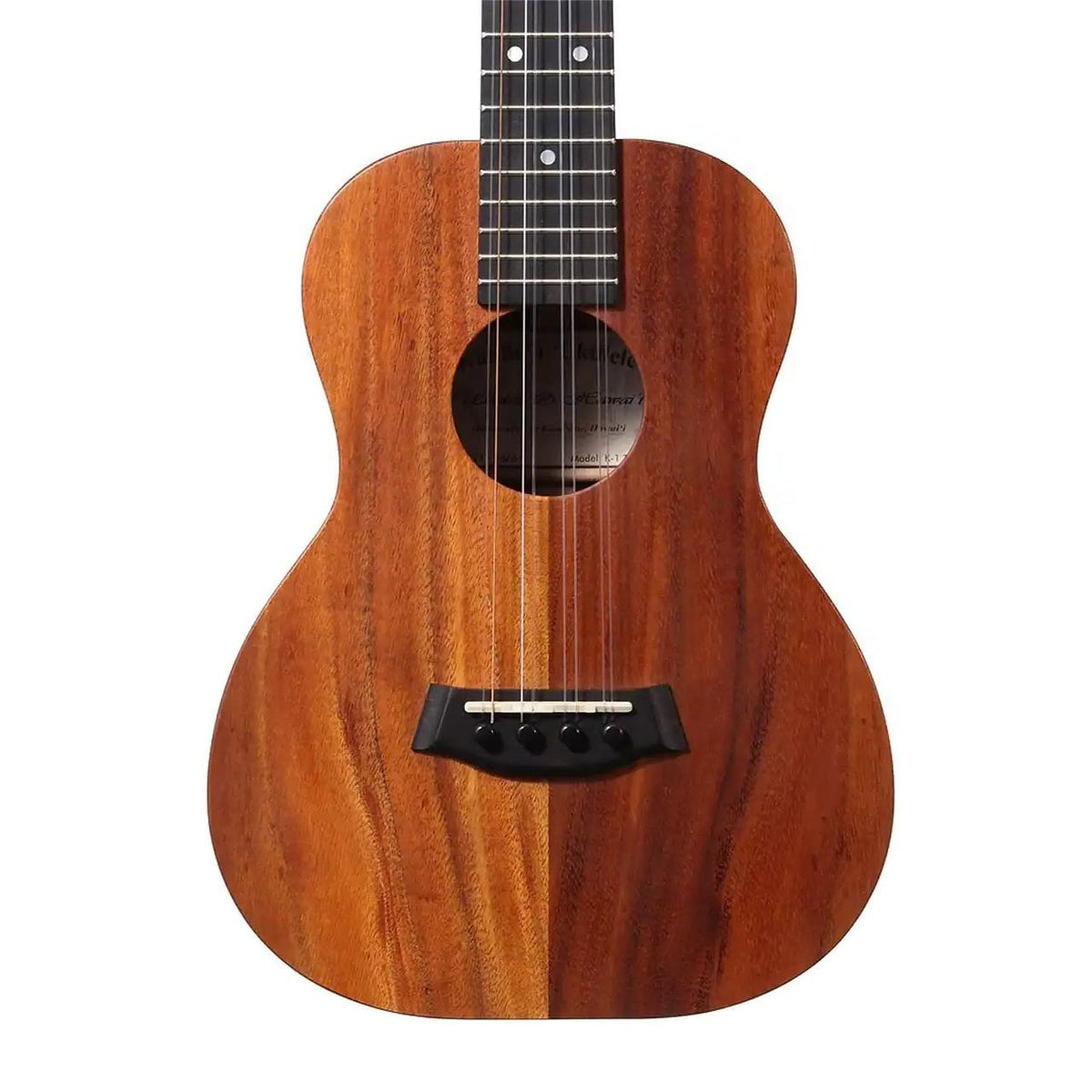 Example photo: an earlier Kanile'a K-1 Natural 8-string tenor, serial 28664, body front with Select Grade koa, natural satin finish and round soundhole