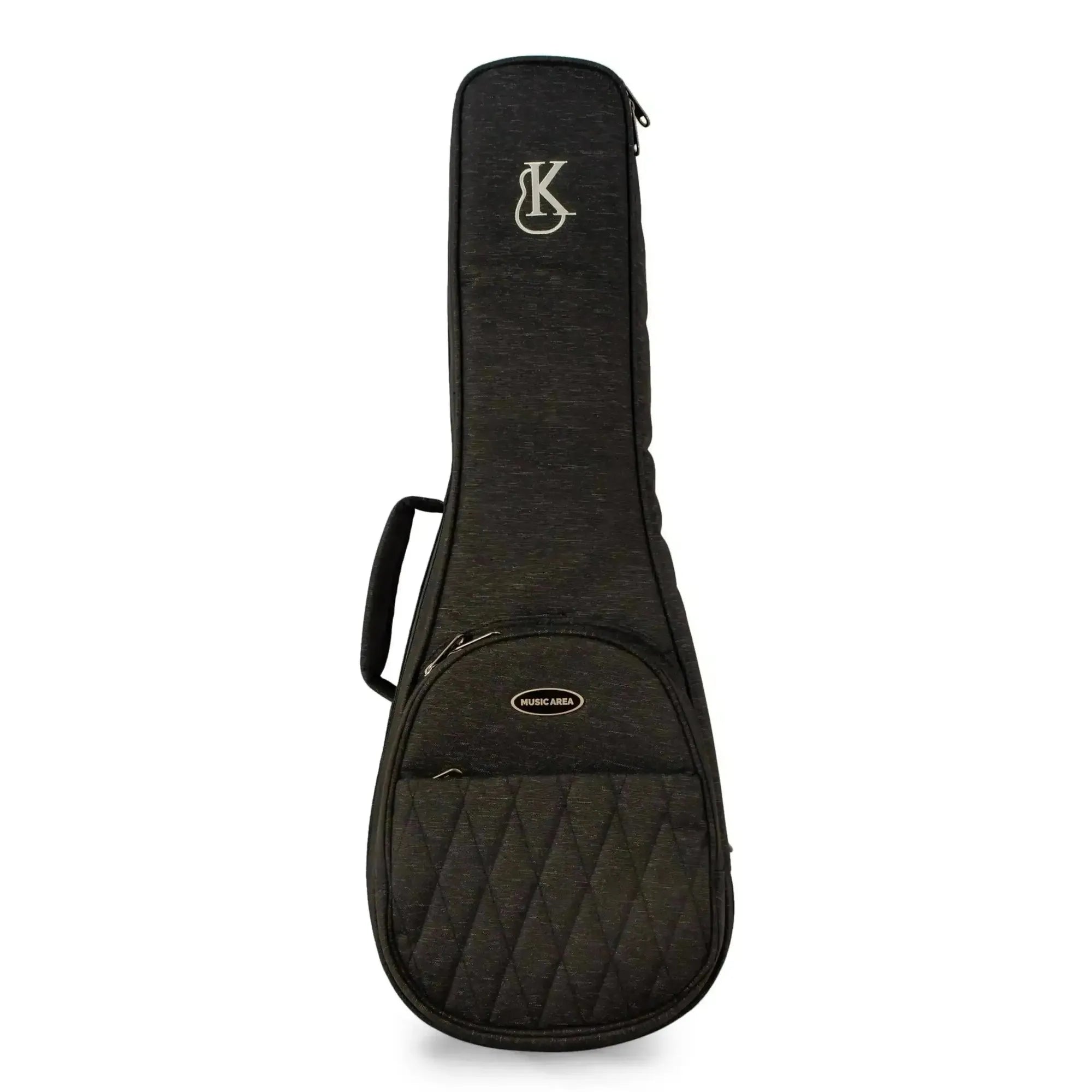 Black Kanile'a KPA-S soprano ukulele gig bag with "K" logo, handle, and quilted front pocket.