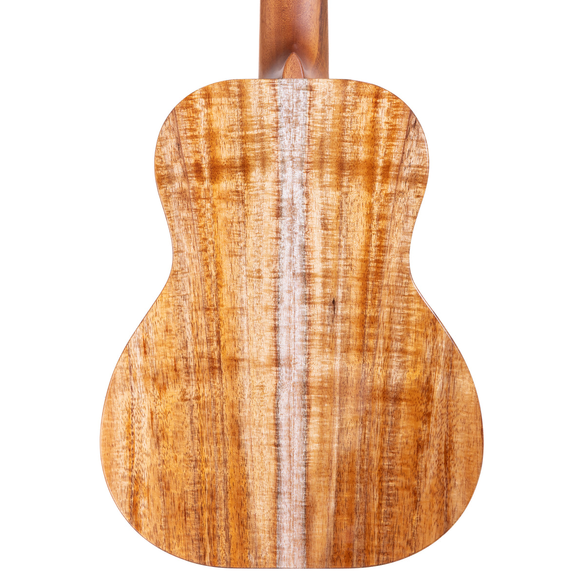 Back close-up of Kanile'a KPA Pro tenor ukulele serial 30309 showing the koa back grain and mahogany neck heel
