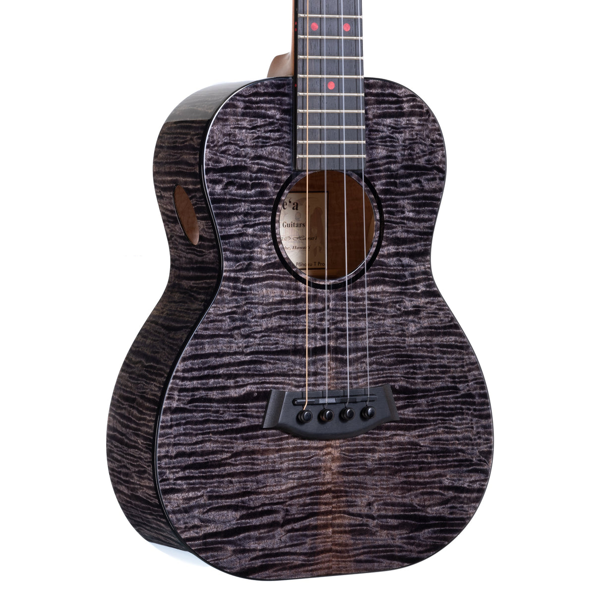 Example photo: a Kanile'a Pohaku Pro tenor, serial 29553, angled body view