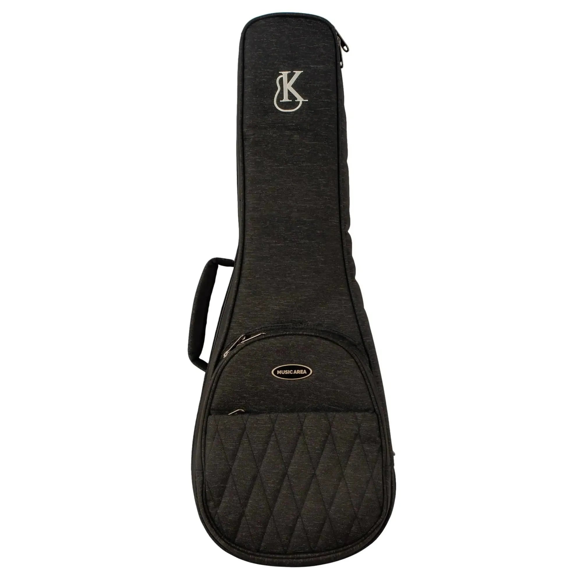 Kanile'a Premium Music Area padded tenor ukulele gig bag in dark gray with quilted pocket.