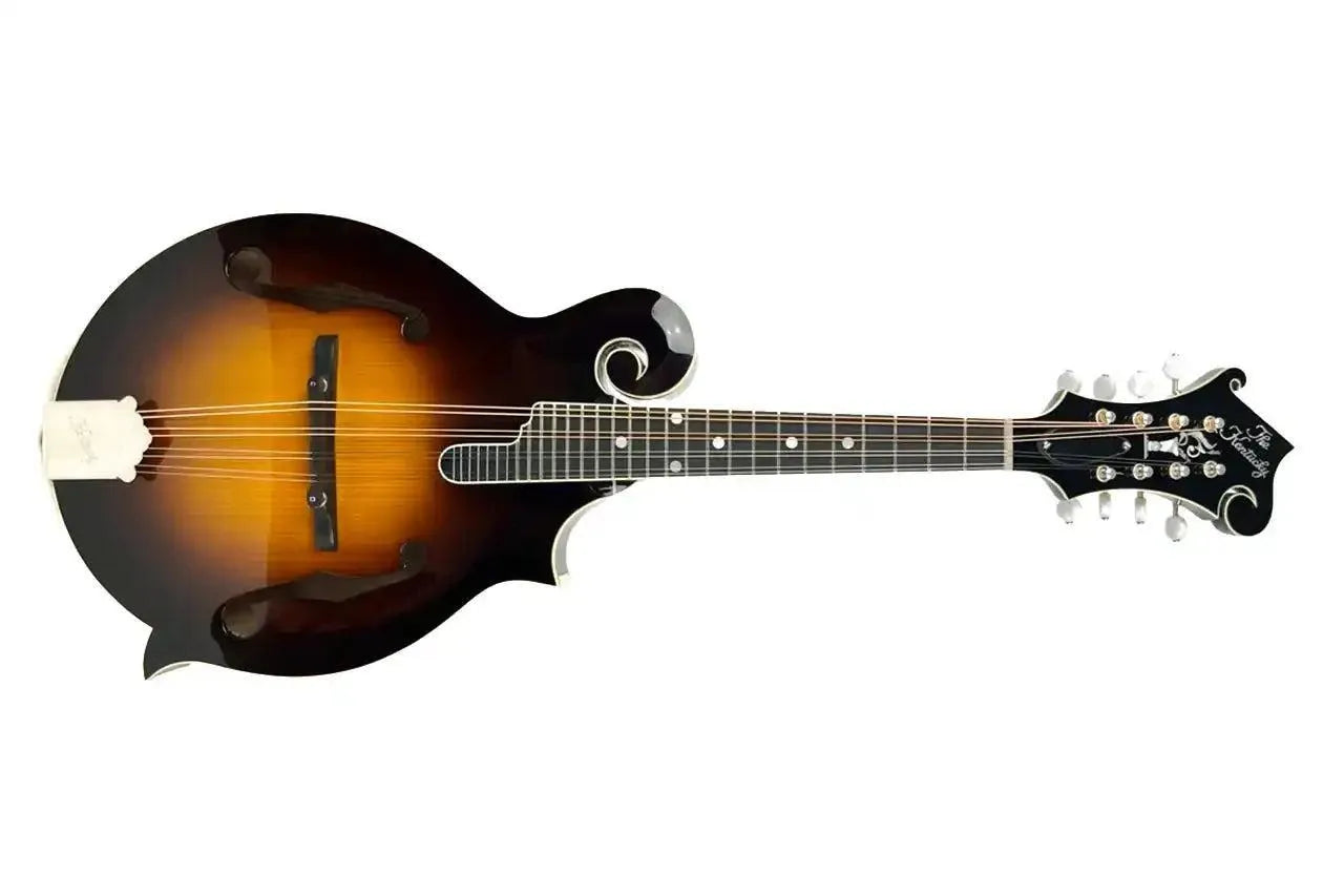 Kentucky KM-1050 F-Model mandolin with a sunburst finish, f-holes, and scroll design.