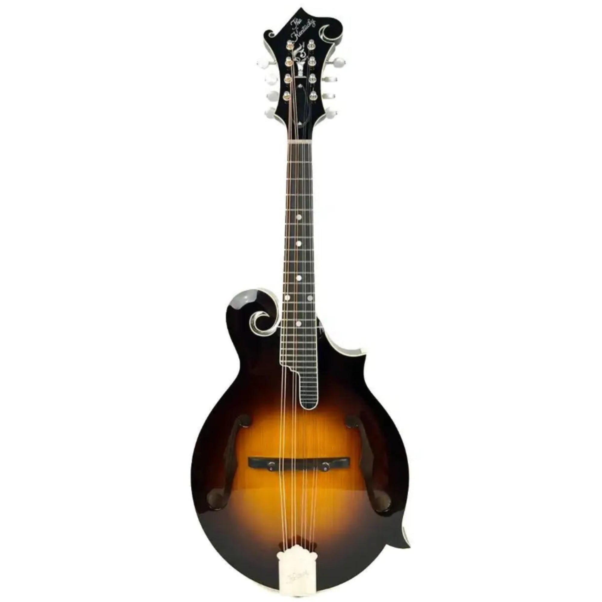 Kentucky KM-1050 F-Model mandolin with a sunburst finish, f-holes, and scroll design.