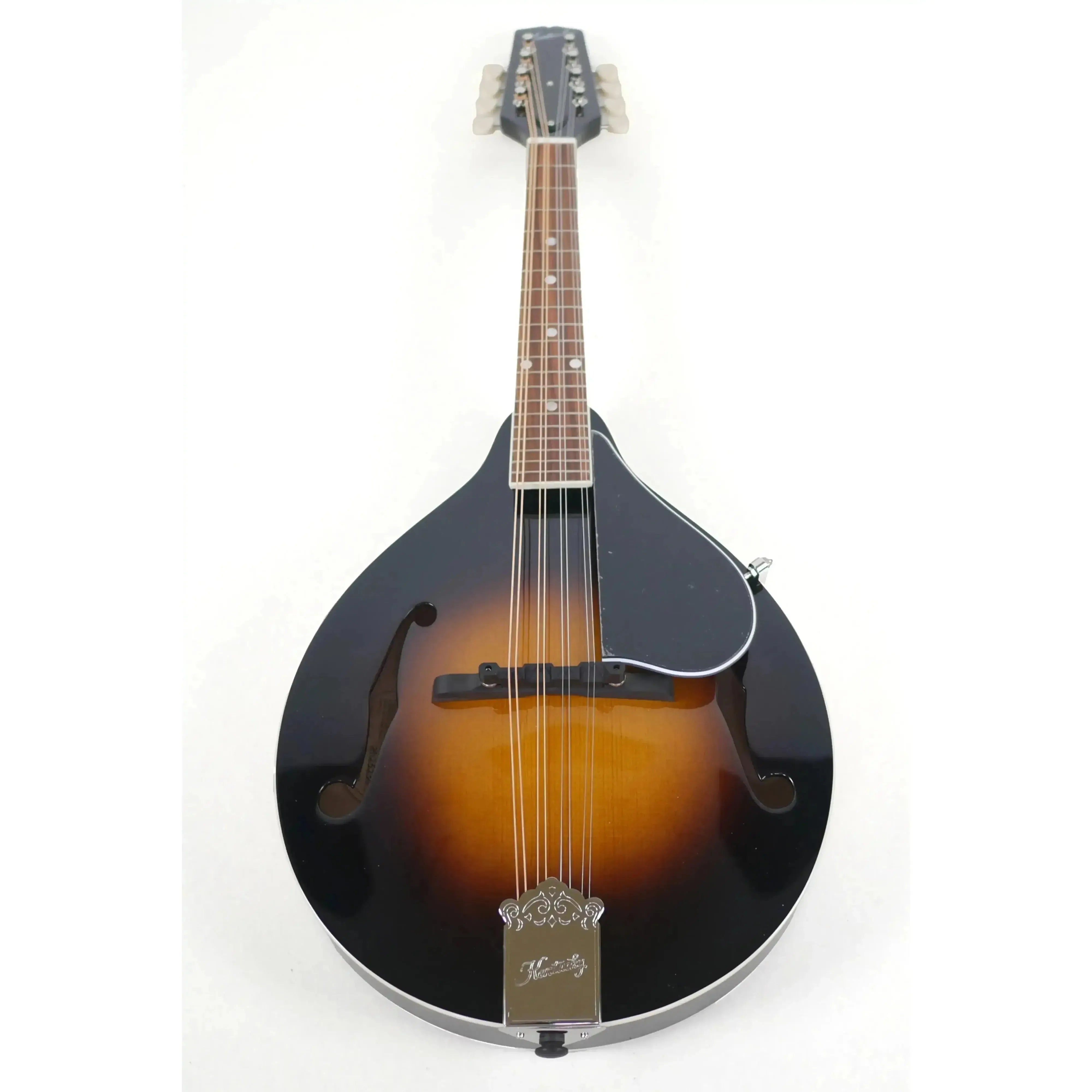 Kentucky KM-150 A-Model mandolin with sunburst finish, f-holes, and a black pickguard.