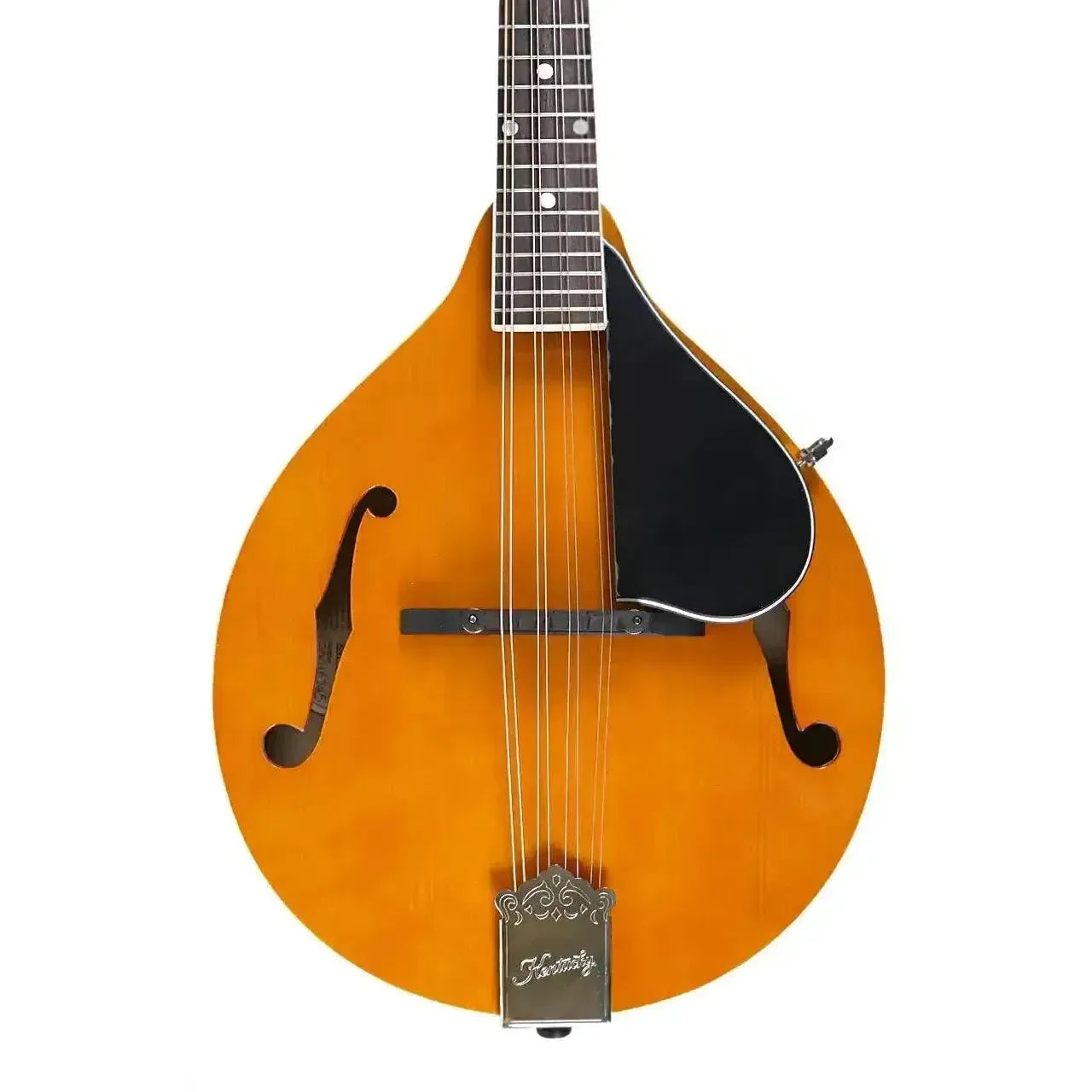 Kentucky KM-152 A-Model mandolin with amber top, black pickguard, and f-holes.