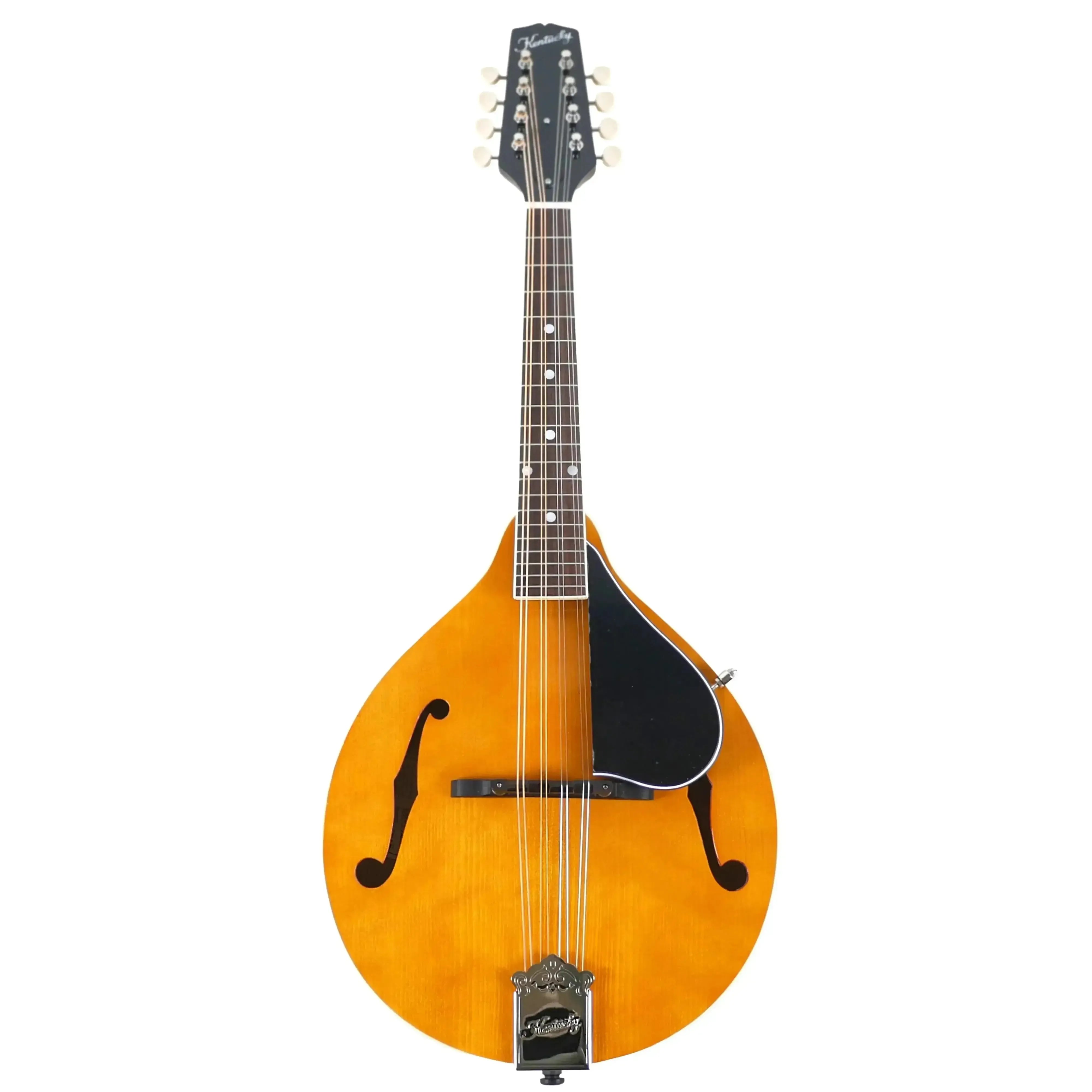 Kentucky KM-152 A-Model mandolin with amber top, black pickguard, and chrome hardware.