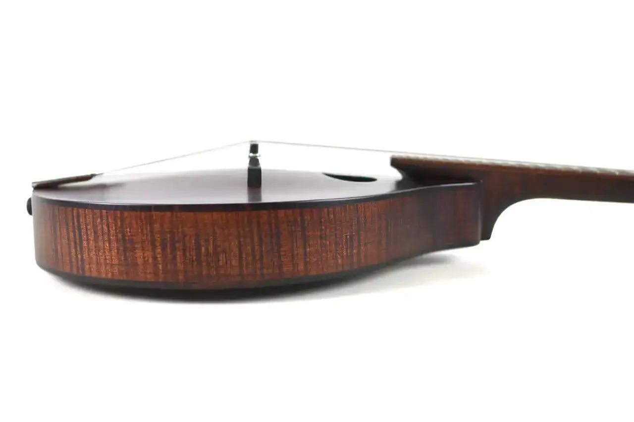 Side view of a Kentucky KM-226 A-Model mandolin with satin brown maple back and sides.