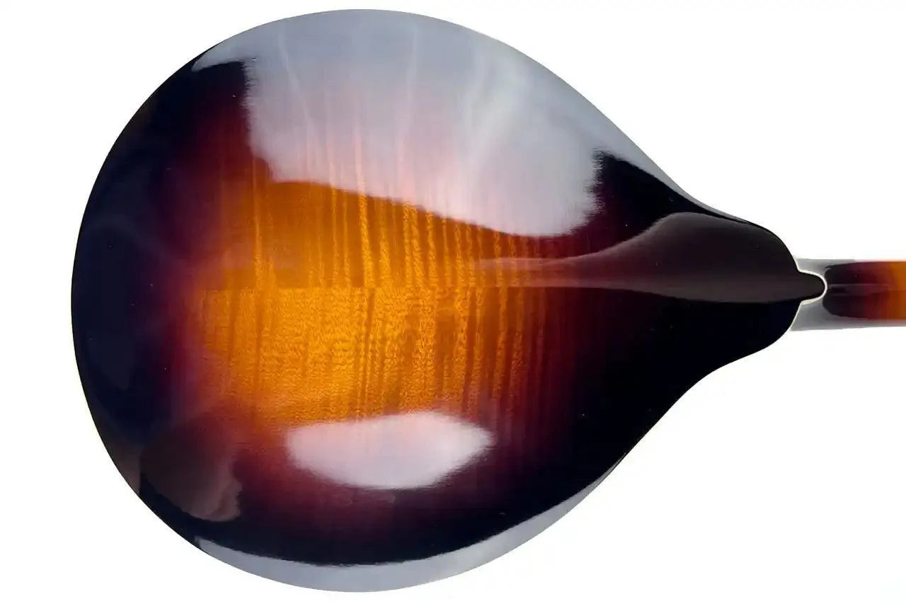 Kentucky KM-270 A-Model mandolin back, showing traditional sunburst finish and Alpine maple wood grain.