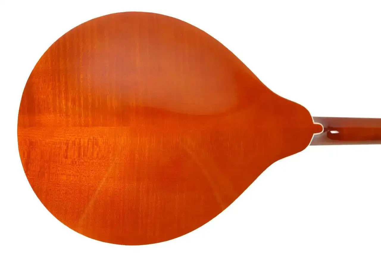 Kentucky KM-272 A-Model mandolin back, showing its amber high-gloss finish and maple wood grain.