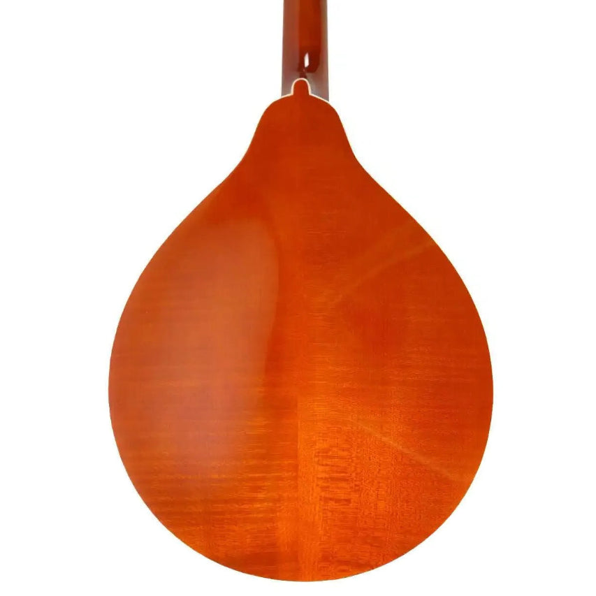 Kentucky KM-272 A-Model mandolin back, showing its amber high-gloss finish and maple wood grain.