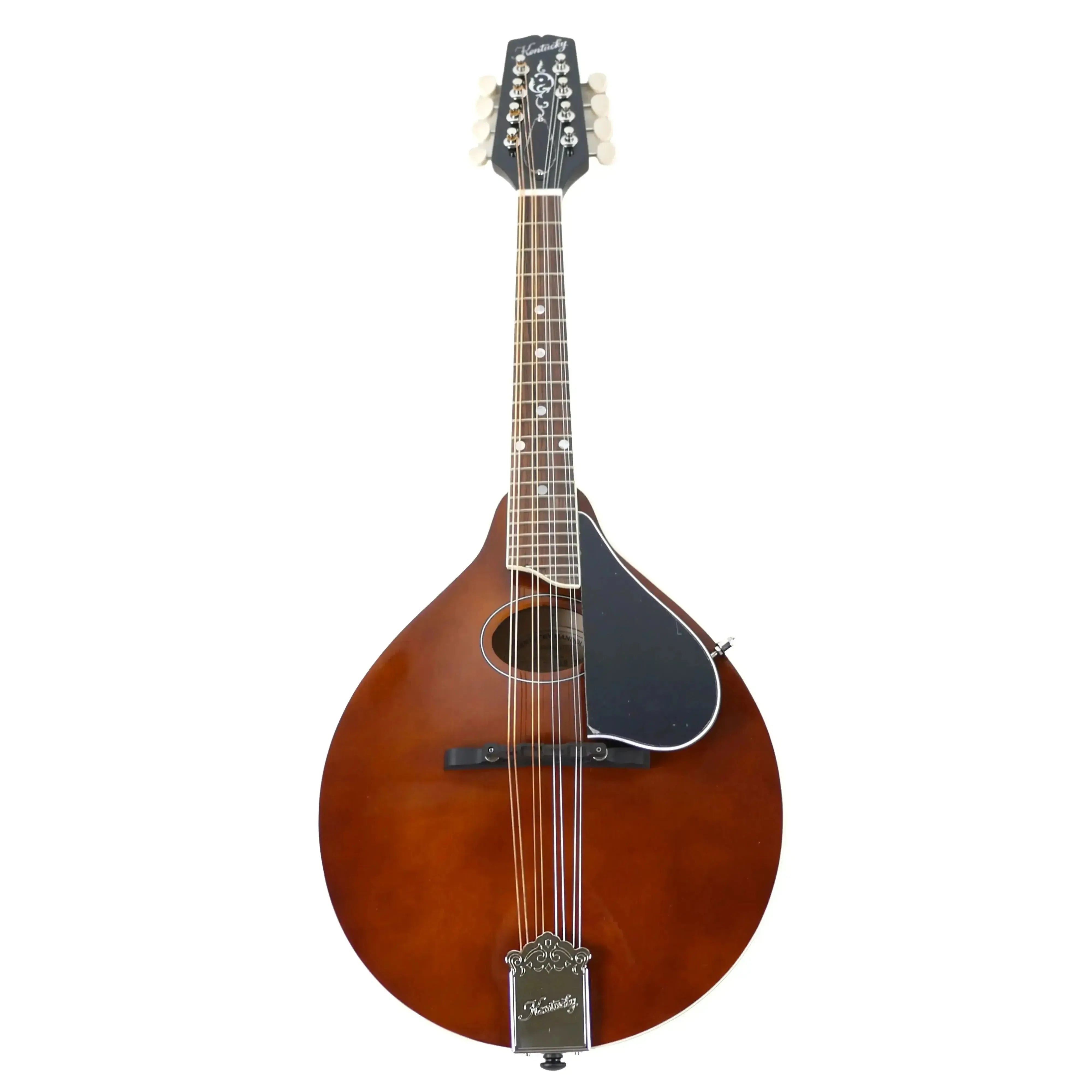 Kentucky KM-276 A-Model mandolin with transparent brown finish, oval soundhole, and nickel hardware.
