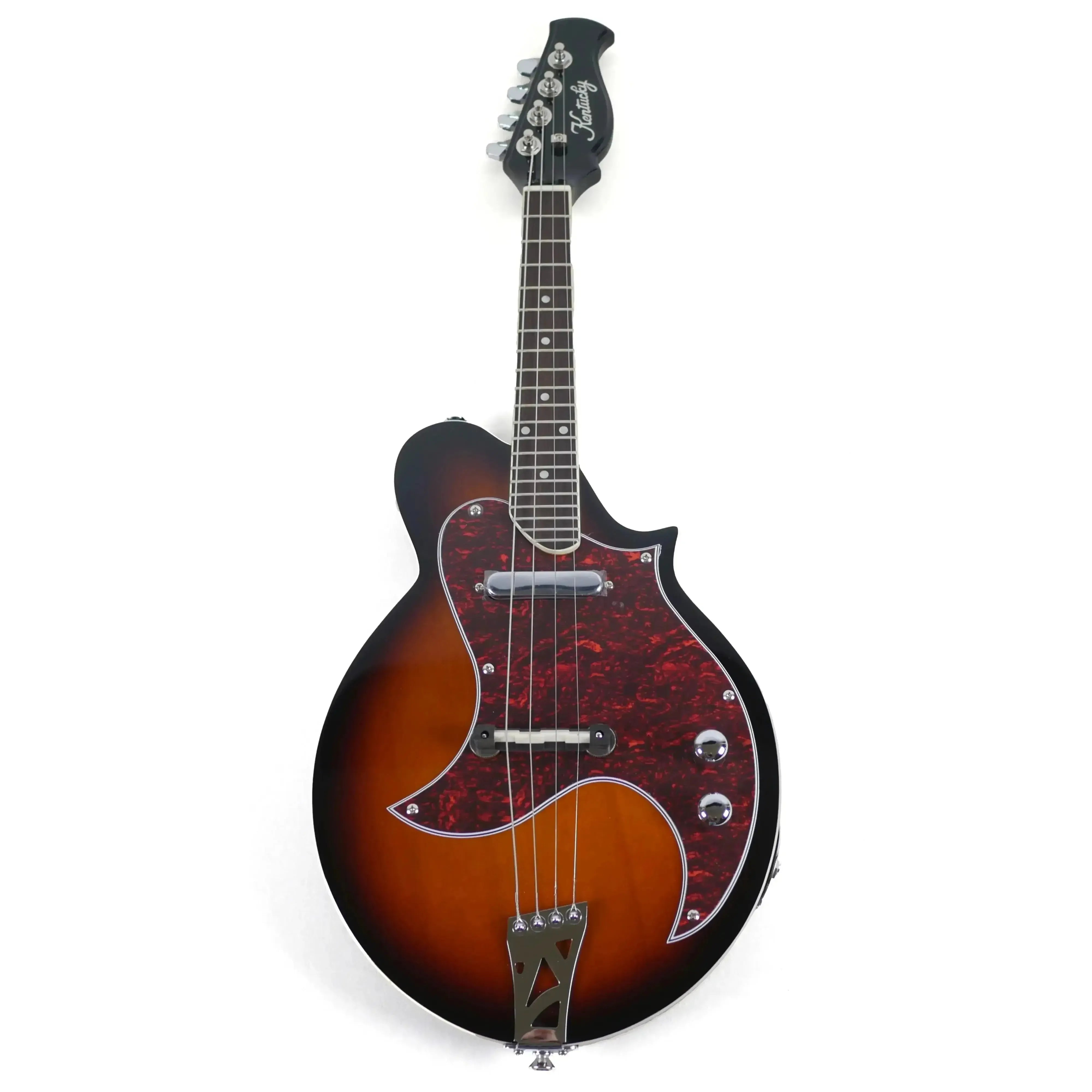Kentucky KM-300E electric mandolin with traditional sunburst finish, red tortoise pickguard, and chrome hardware.