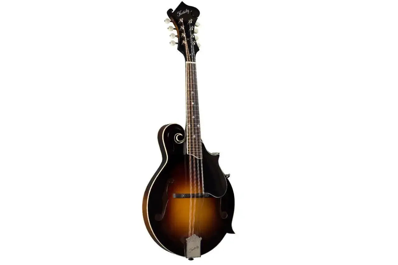 Kentucky KM-650 F-Model mandolin with traditional sunburst finish, white binding, and nickel hardware.