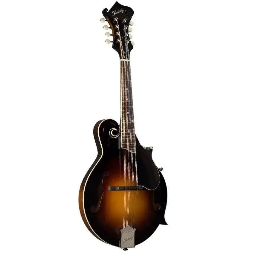 Kentucky KM-650 F-Model mandolin with traditional sunburst finish, white binding, and nickel hardware.