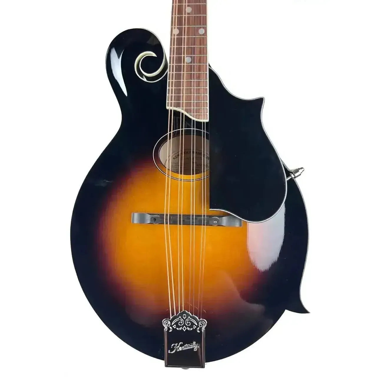 Kentucky KM-670 F-Model mandolin with traditional sunburst finish, oval soundhole, and nickel-plated tailpiece.